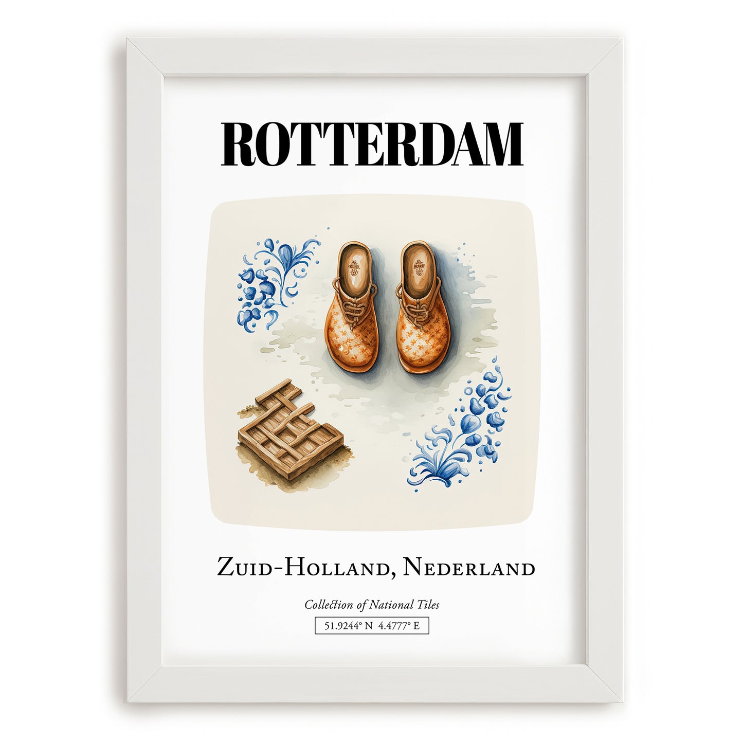 Rotterdam, Netherlands – Travel Poster, placed in minimal white frame