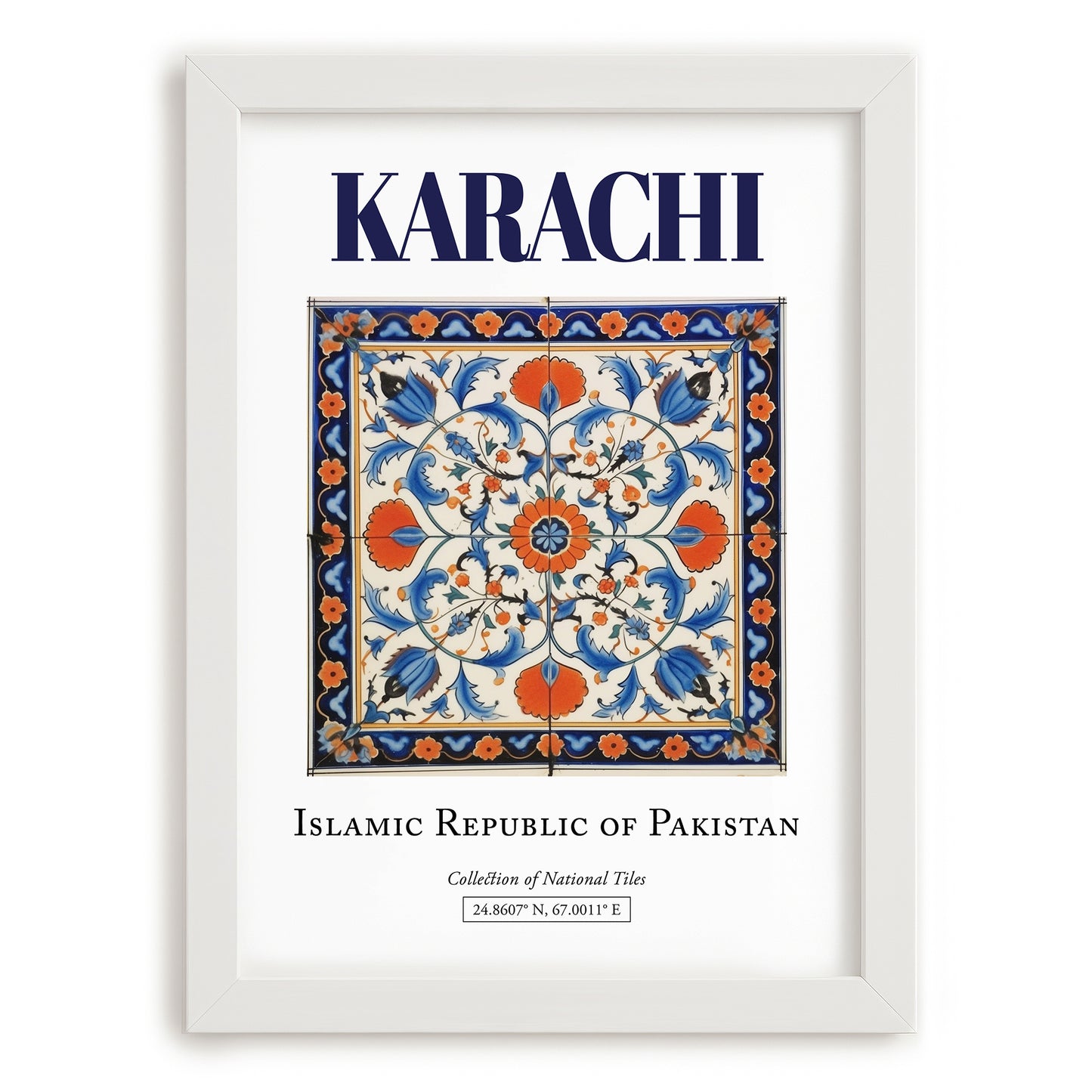 Karachi, Pakistan – Retro Travel Poster, placed in minimal white frame