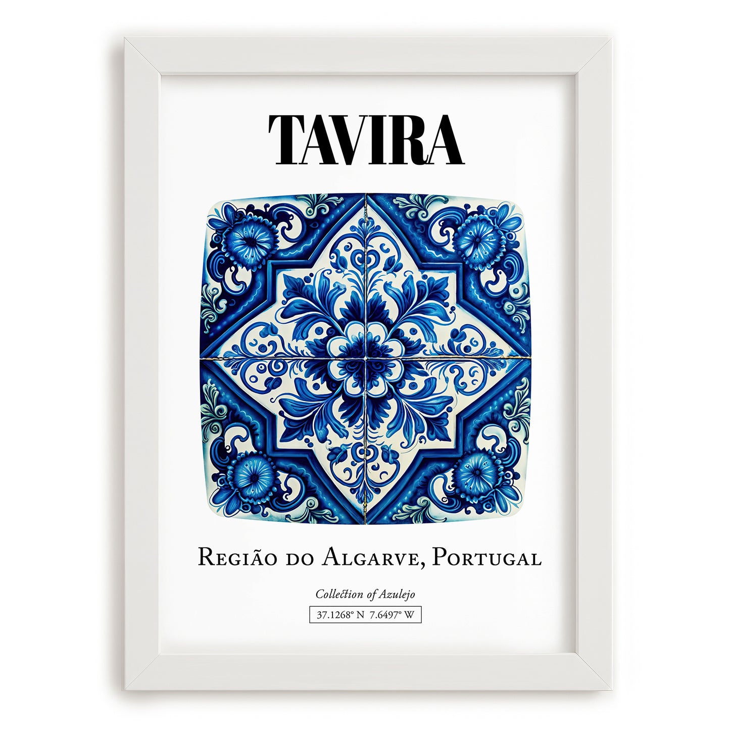 Tavira, Portugal – Away From Home Poster, placed in minimal white frame