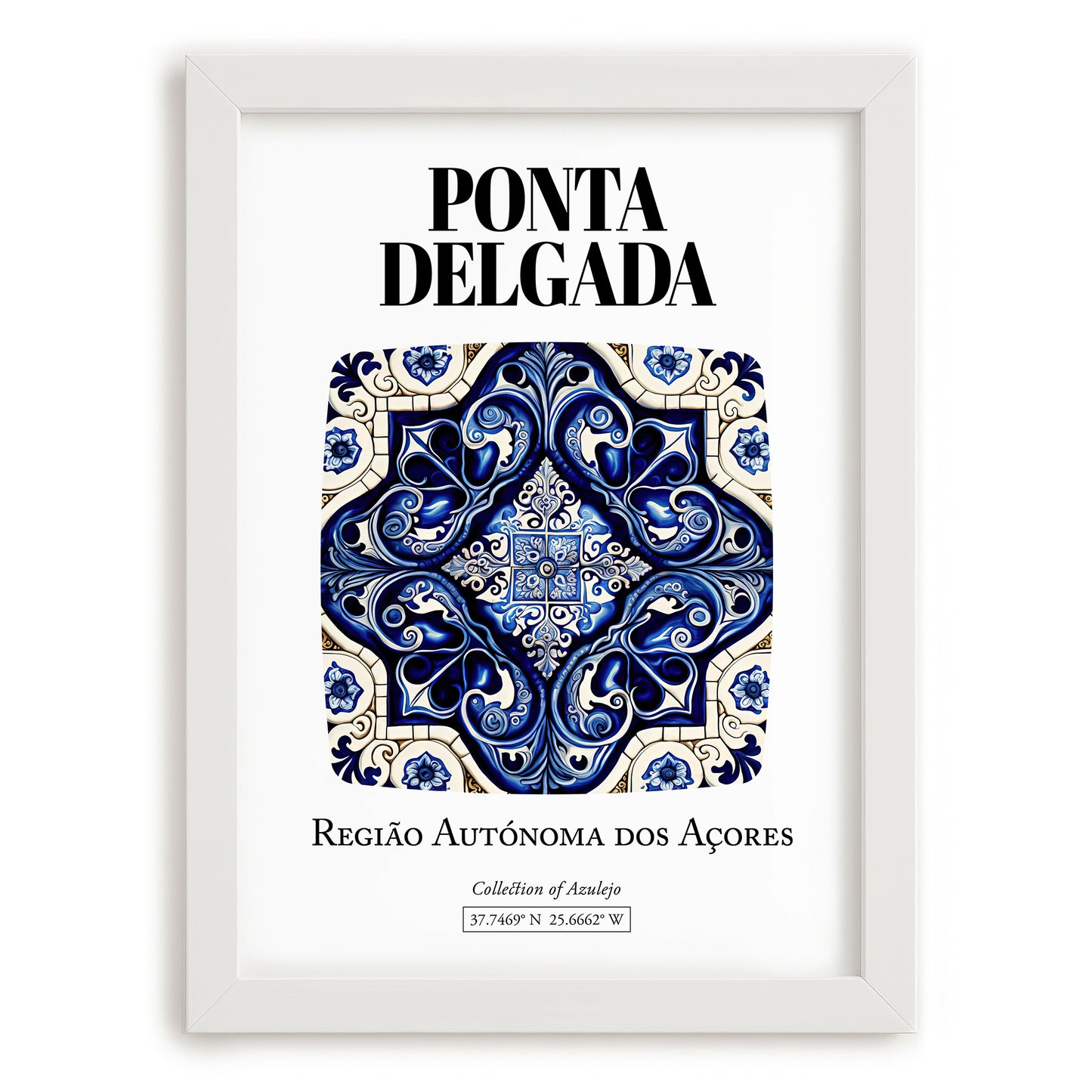 Ponta Delgada, Portugal – Country Culture Poster, placed in minimal white frame