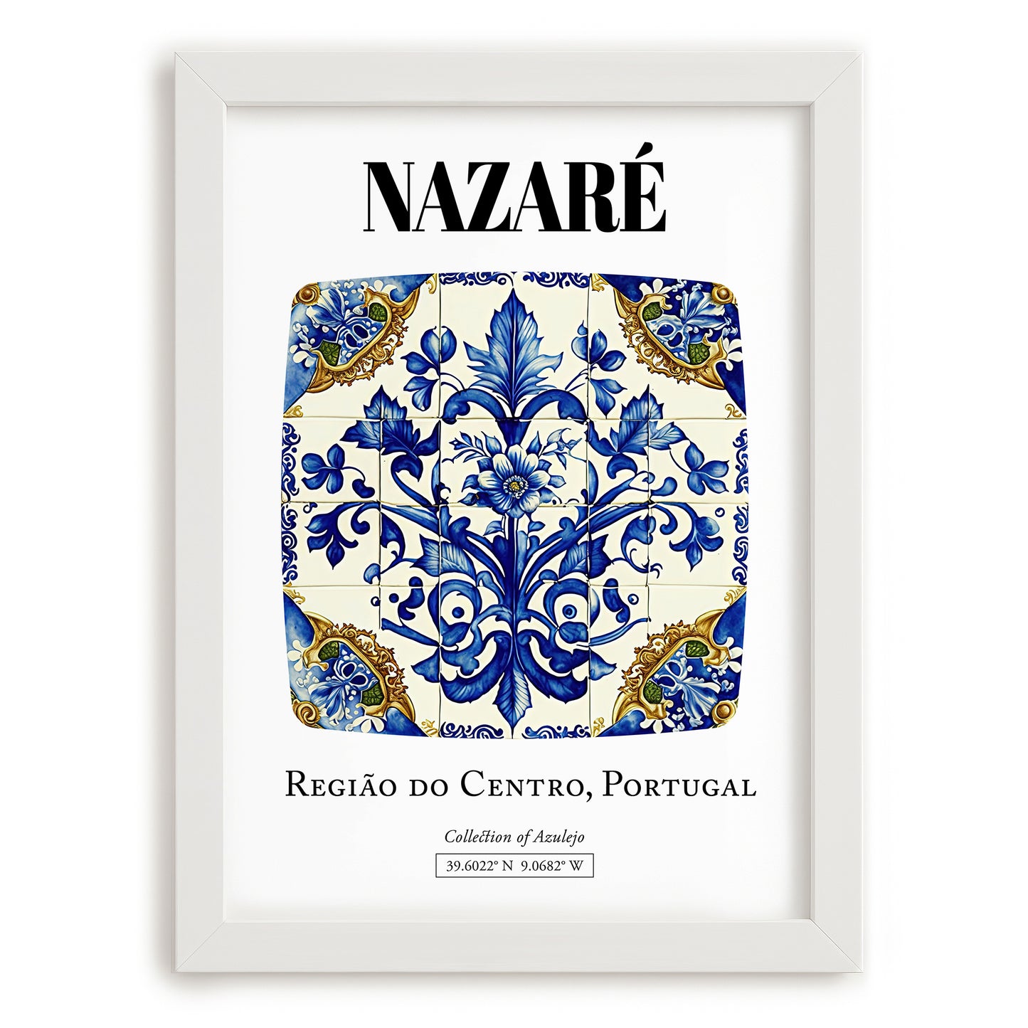 Nazaré, Portugal – Retro Travel Poster, placed in minimal white frame