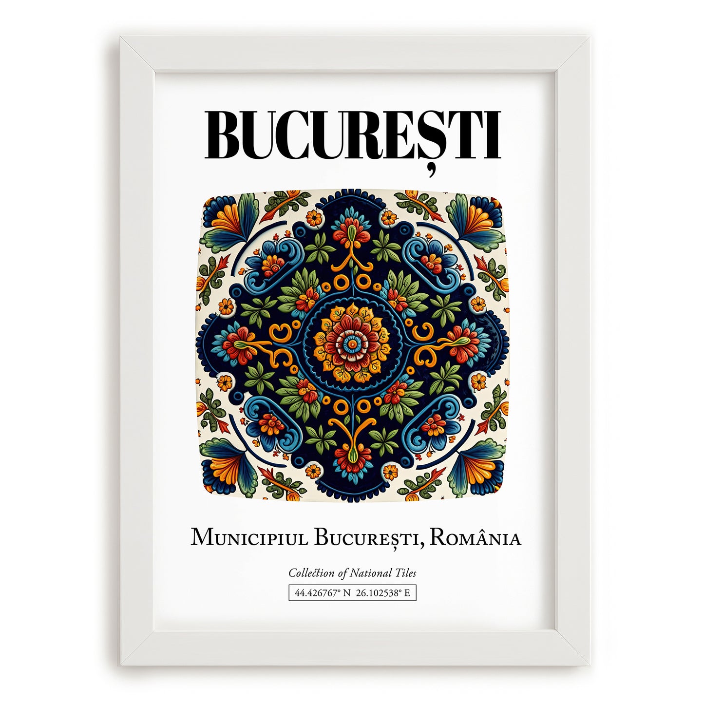 București, România – Travel Poster, placed in minimal white frame