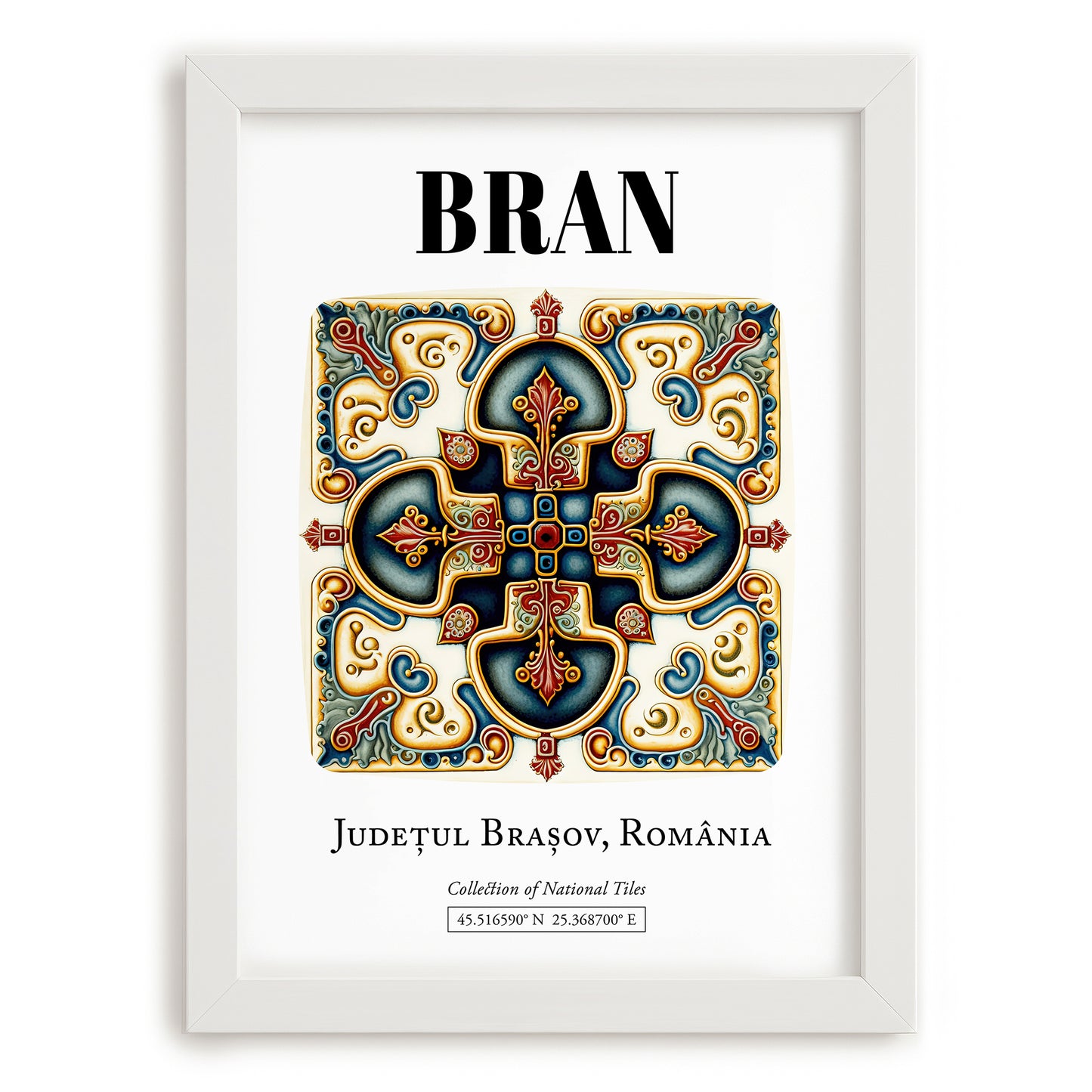 Bran, Romania – Travel Wall Art, placed in minimal white frame