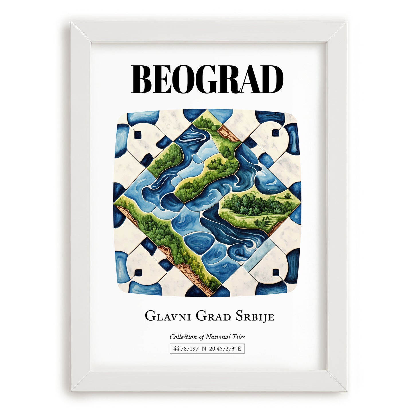Beograd, Romania – Travel Wall Art, placed in minimal white frame
