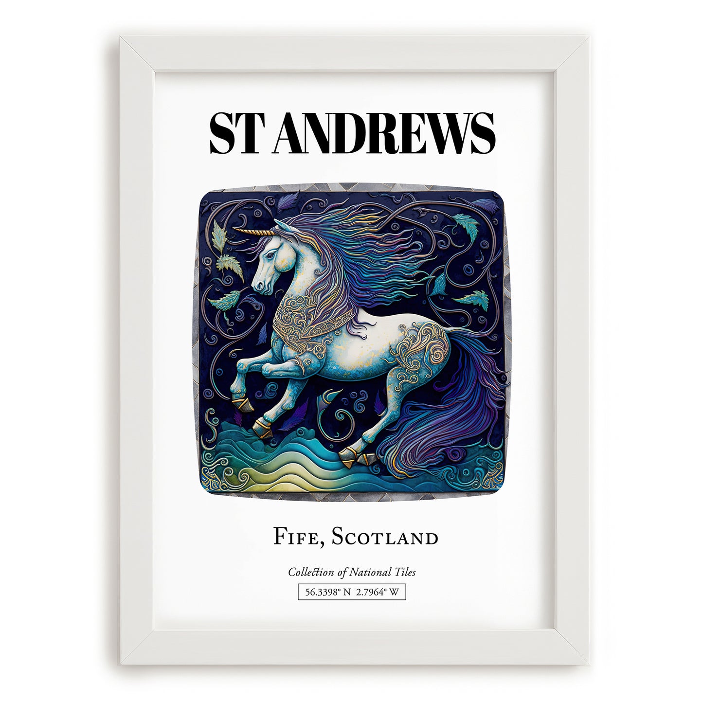 St Andrews, Scotland – Travel Poster, placed in minimal white frame