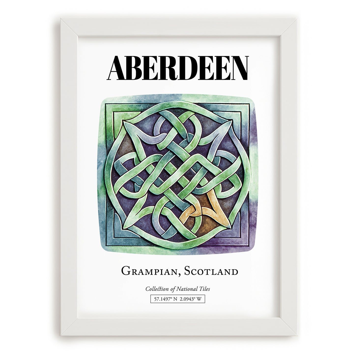 Aberdeen, Scotland – World Heritage Travel Poster, placed in minimal white frame