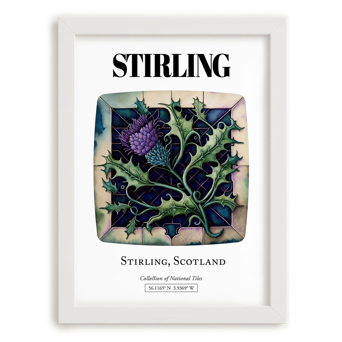 Stirling, Scotland – Travel Print, placed in minimal white frame