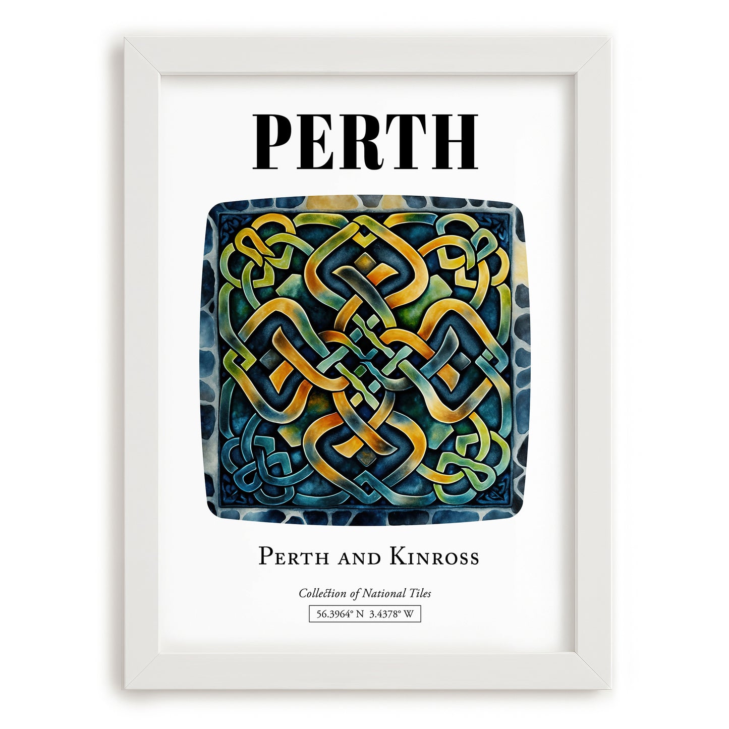 Perth, Scotland – Travel Poster, placed in minimal white frame