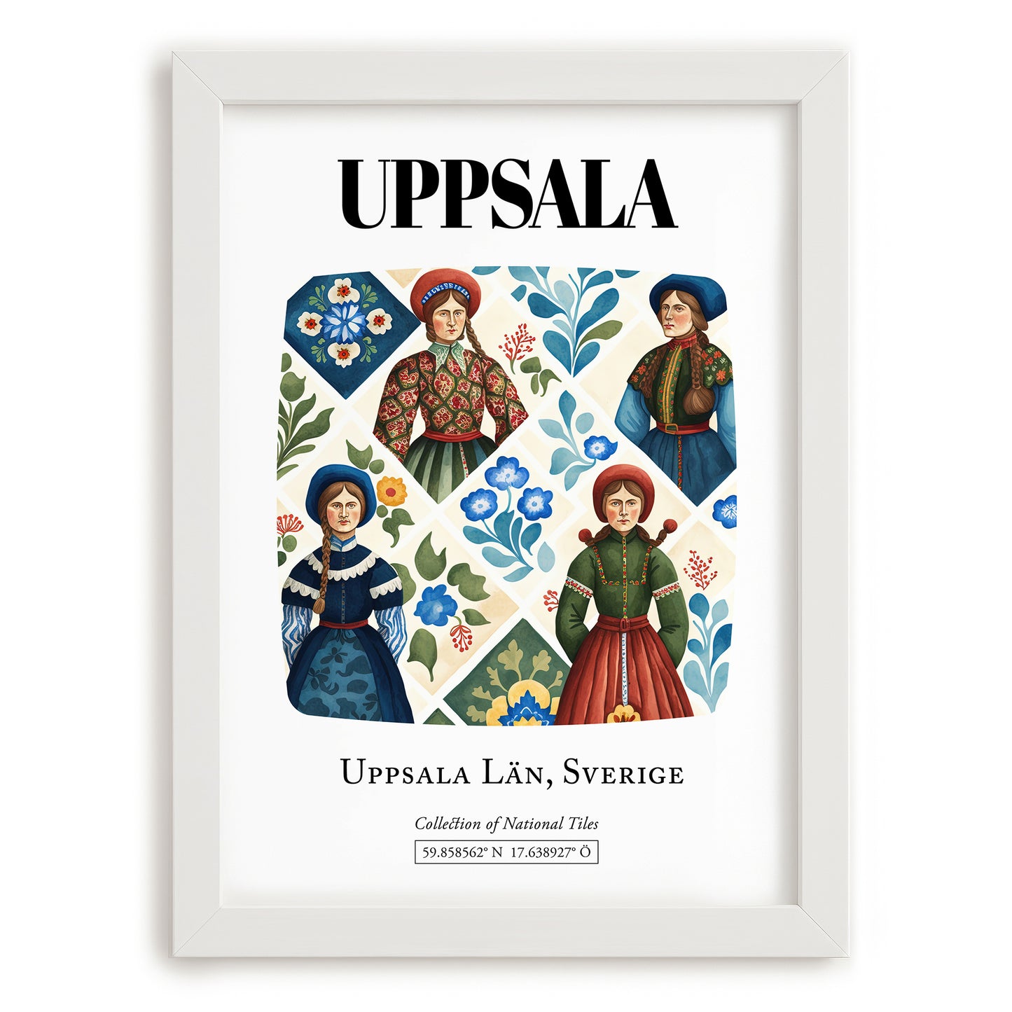 Uppsala, Sweden – Travel Poster, placed in minimal white frame