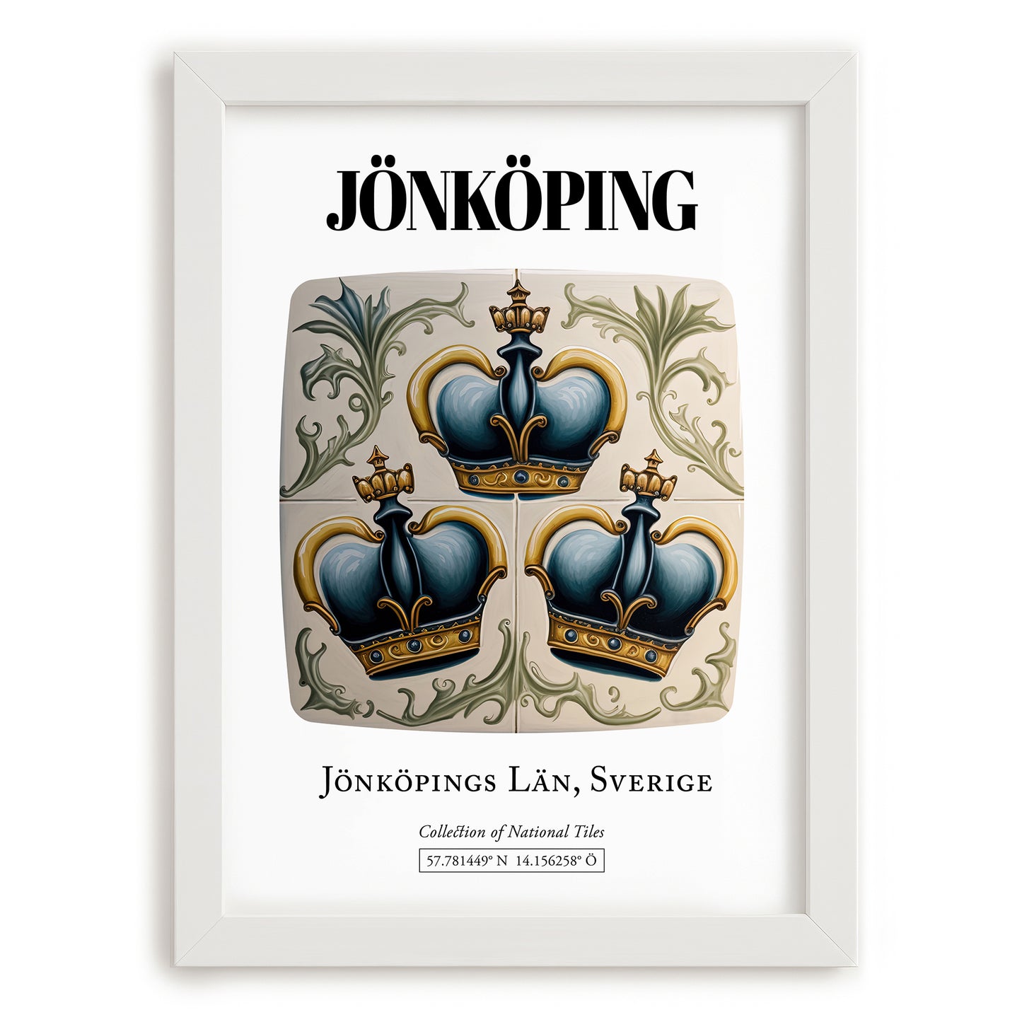 Jönköping, Sweden – Travel Print, placed in minimal white frame
