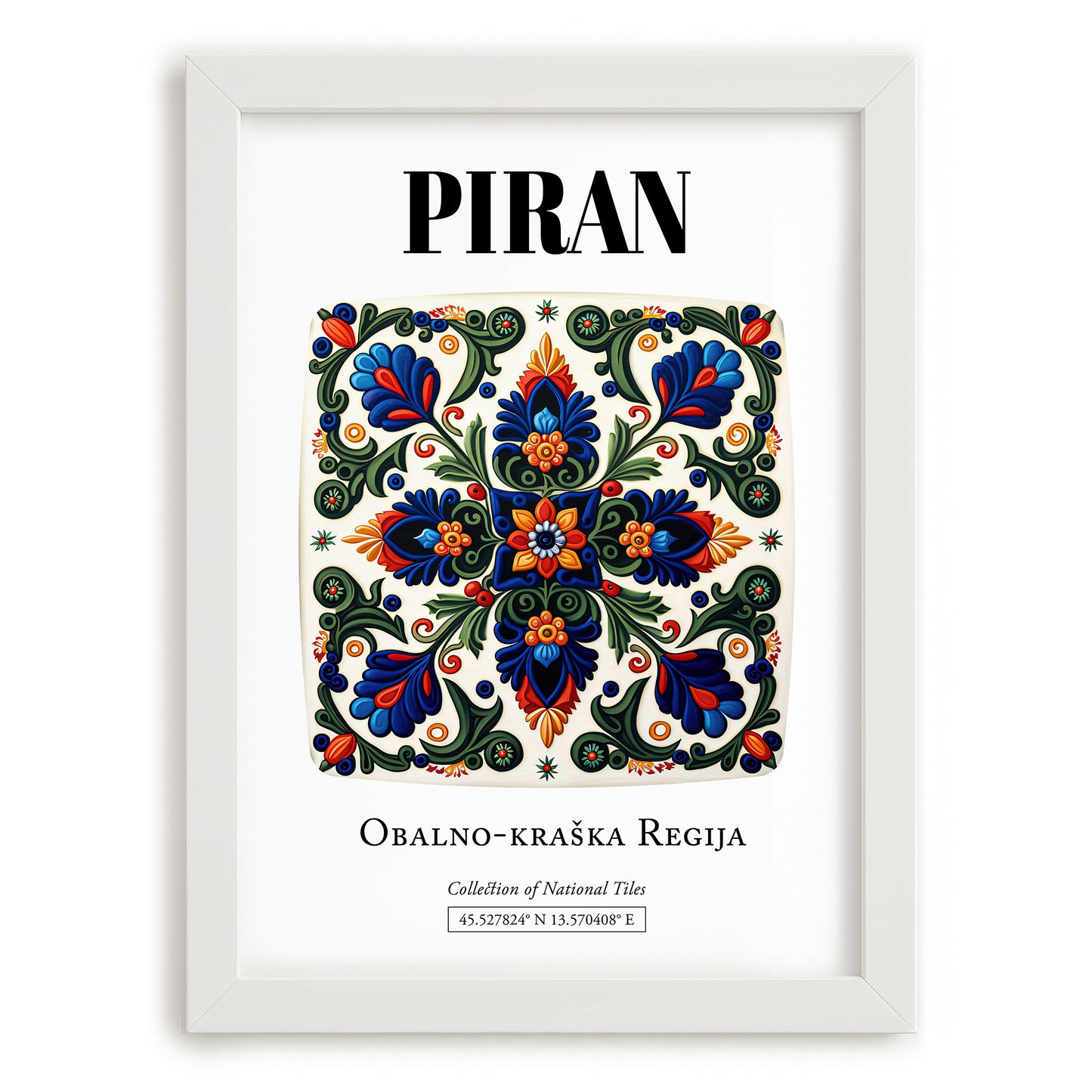 Piran, Slovenia – Travel Poster, placed in minimal white frame