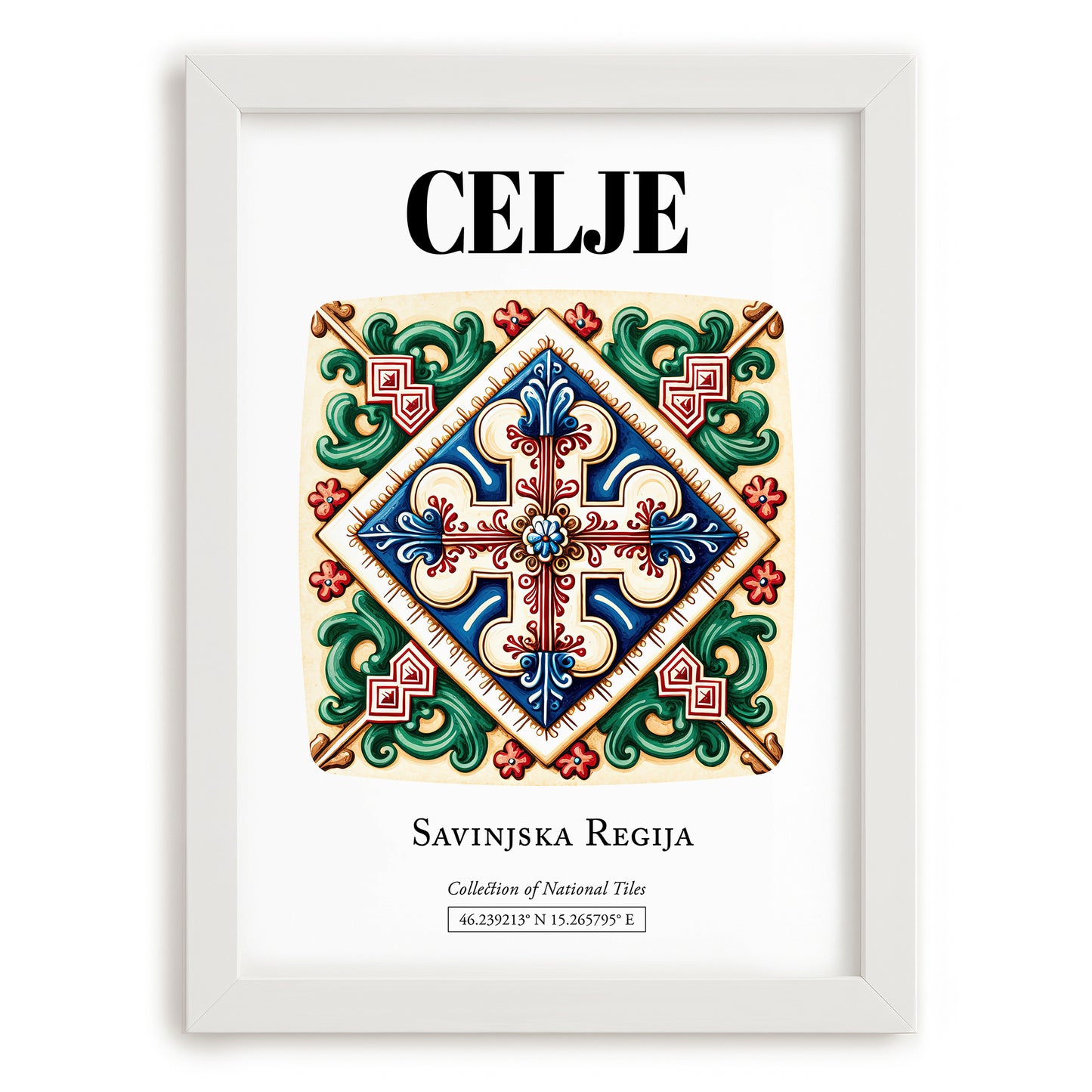 Celje, Slovenia – Minimalist Travel Print, placed in minimal white frame