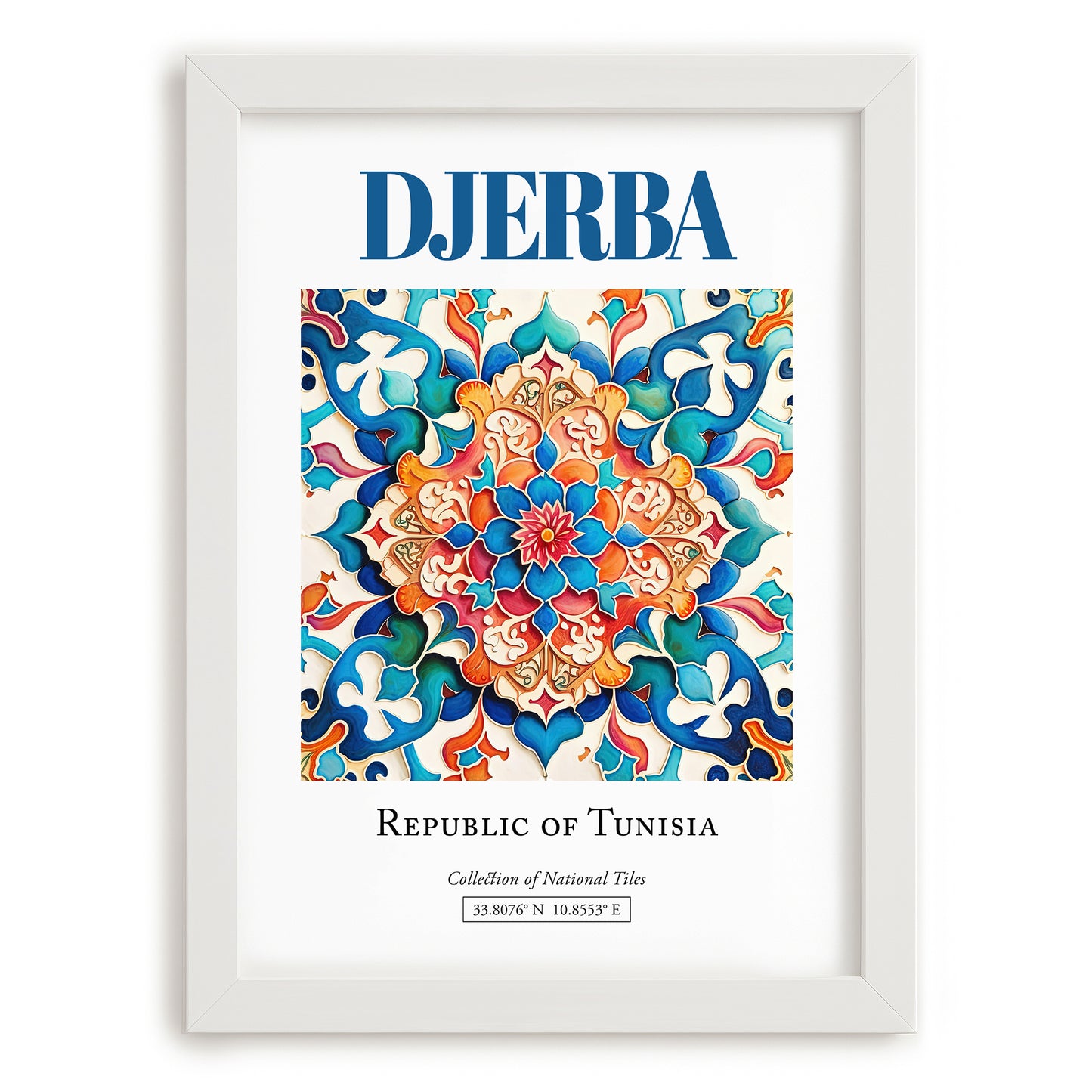 Djerba, Tunisia – Travel Print, placed in minimal white frame