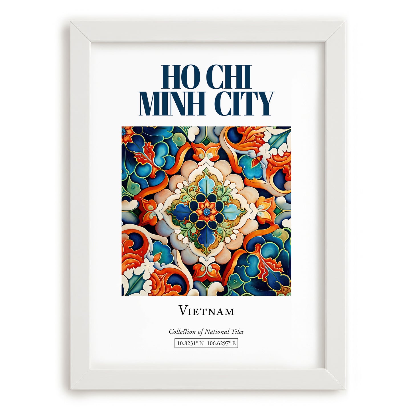 Ho Chi Minh City, Vietnam – Vintage Travel Poster, placed in minimal white frame