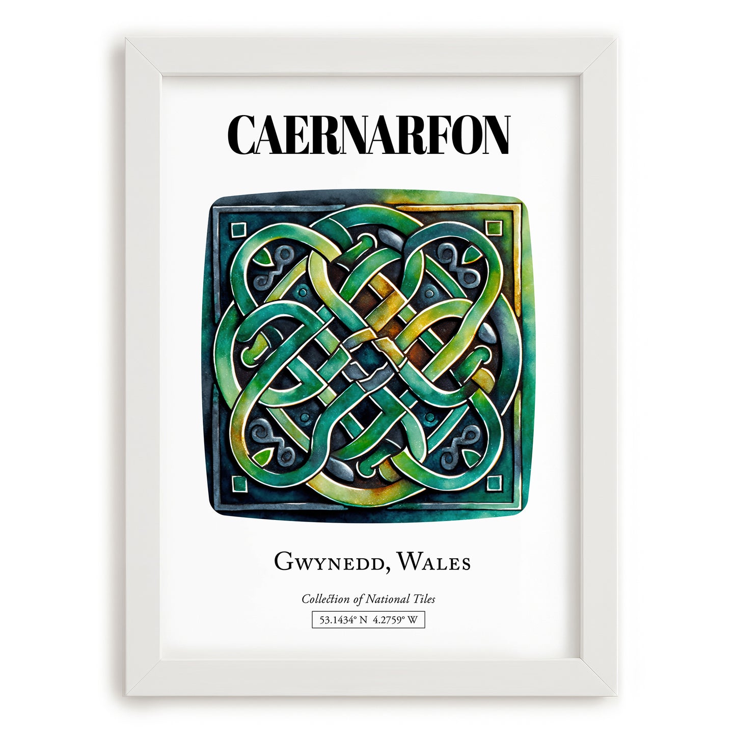 Caernarfon, Wales – Travel Poster, placed in minimal white frame
