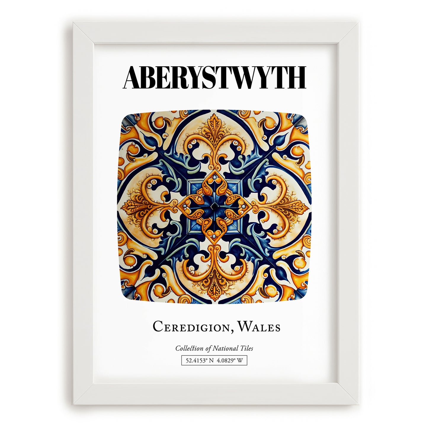 Aberystwyth, Wales – Travel Poster, placed in minimal white frame