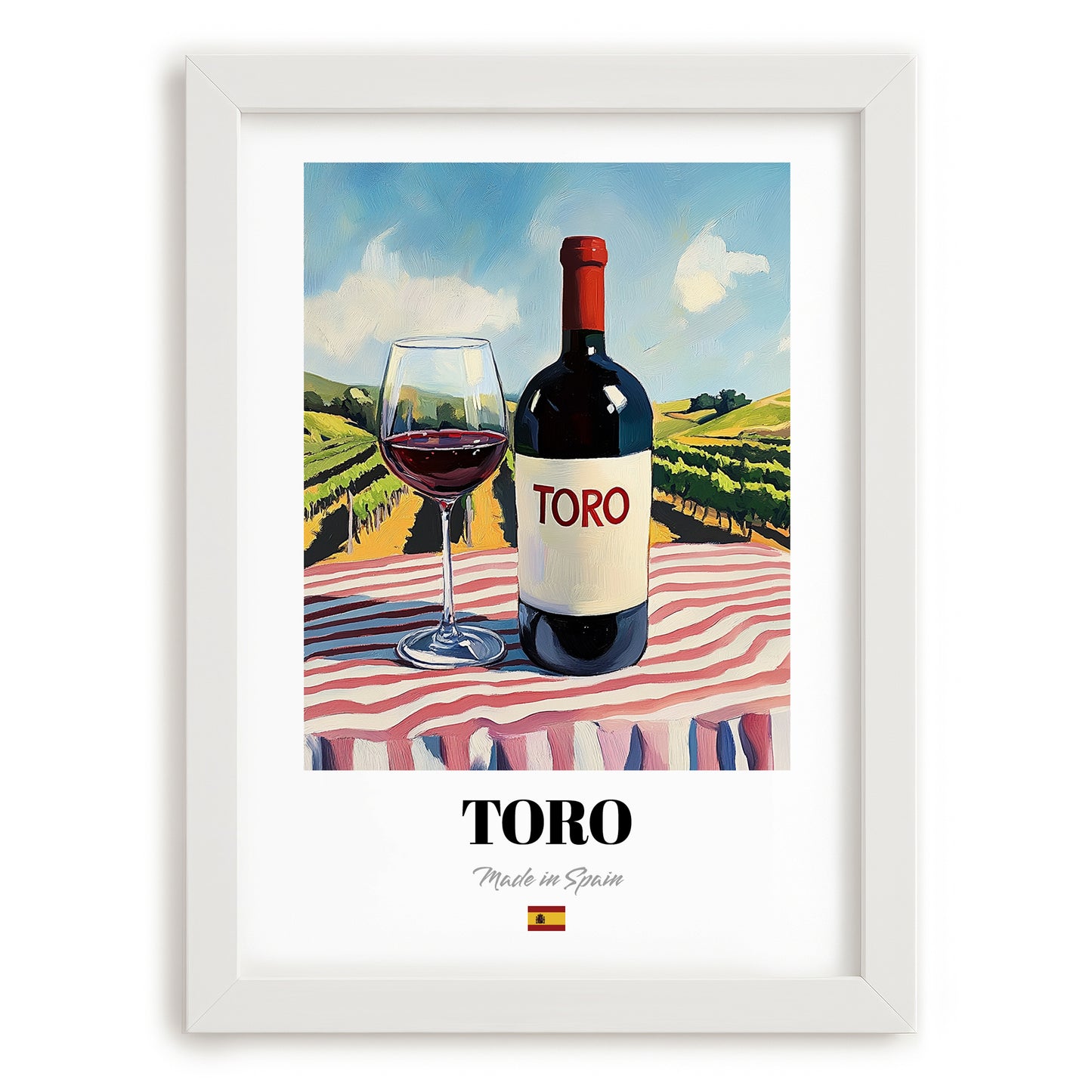 Toro – Spanish Red Wine, Vinoteca Poster, placed in minimal white frame