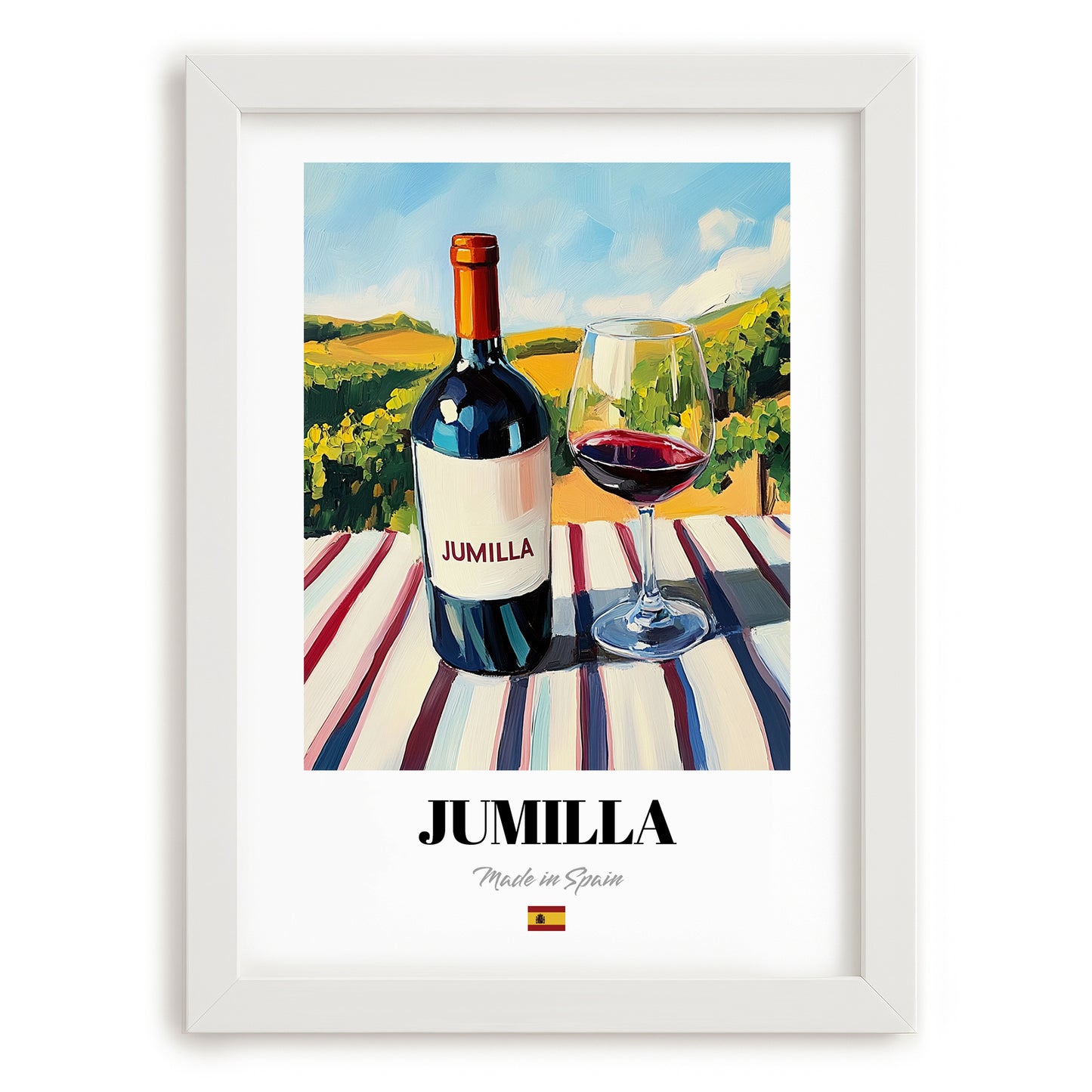 Jumilla – Spanish Red Wine, Wine Bar Poster, placed in minimal white frame