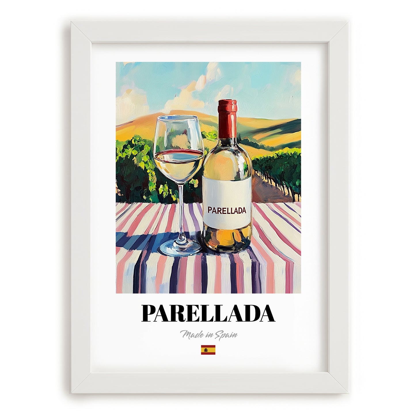 Parellada – Spanish White Wine, Wine Bar Wall Art, placed in minimal white frame