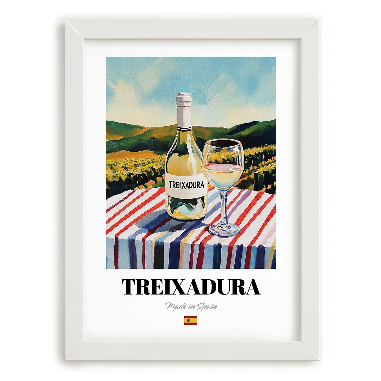 Treixadura – Spanish White Wine, Wine Bar Art, placed in minimal white frame