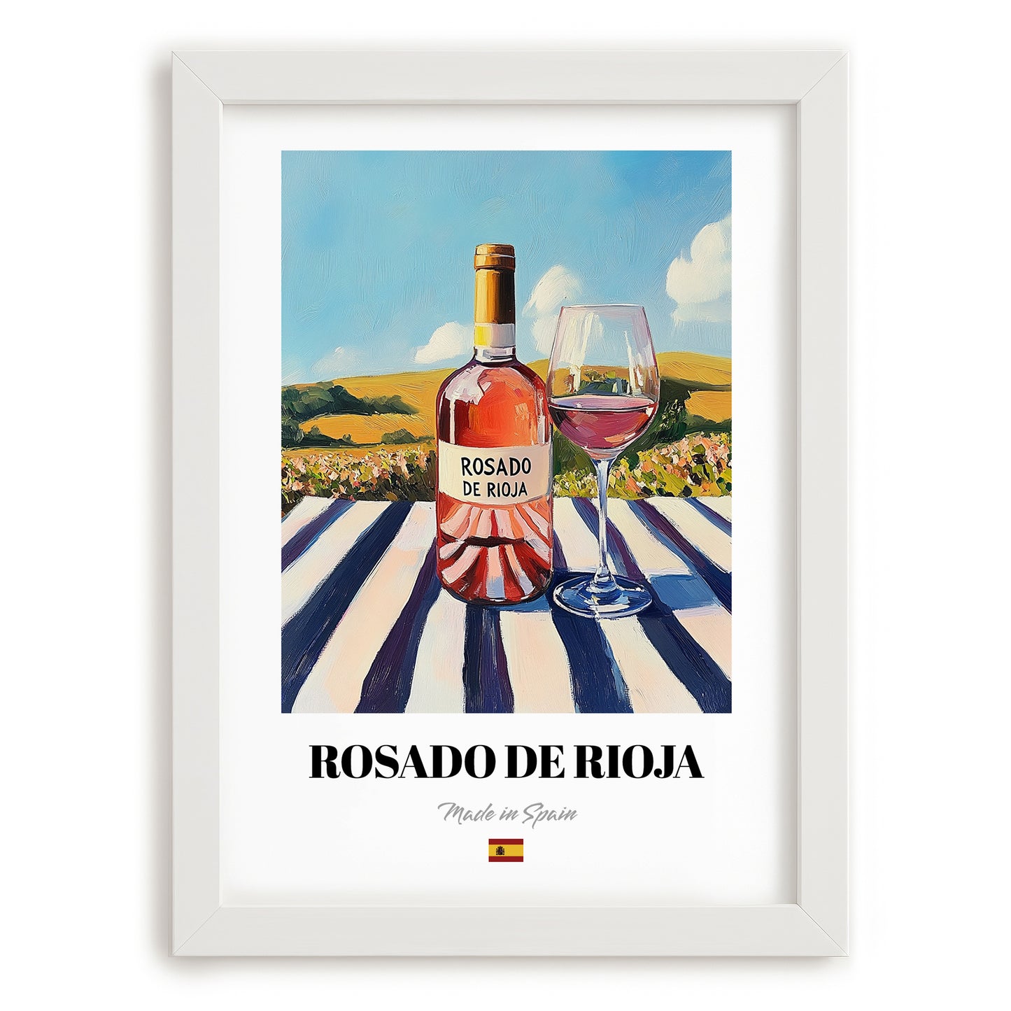 Rosado de Rioja – Spanish Rose Wine, Wine Bar Poster, placed in minimal white frame
