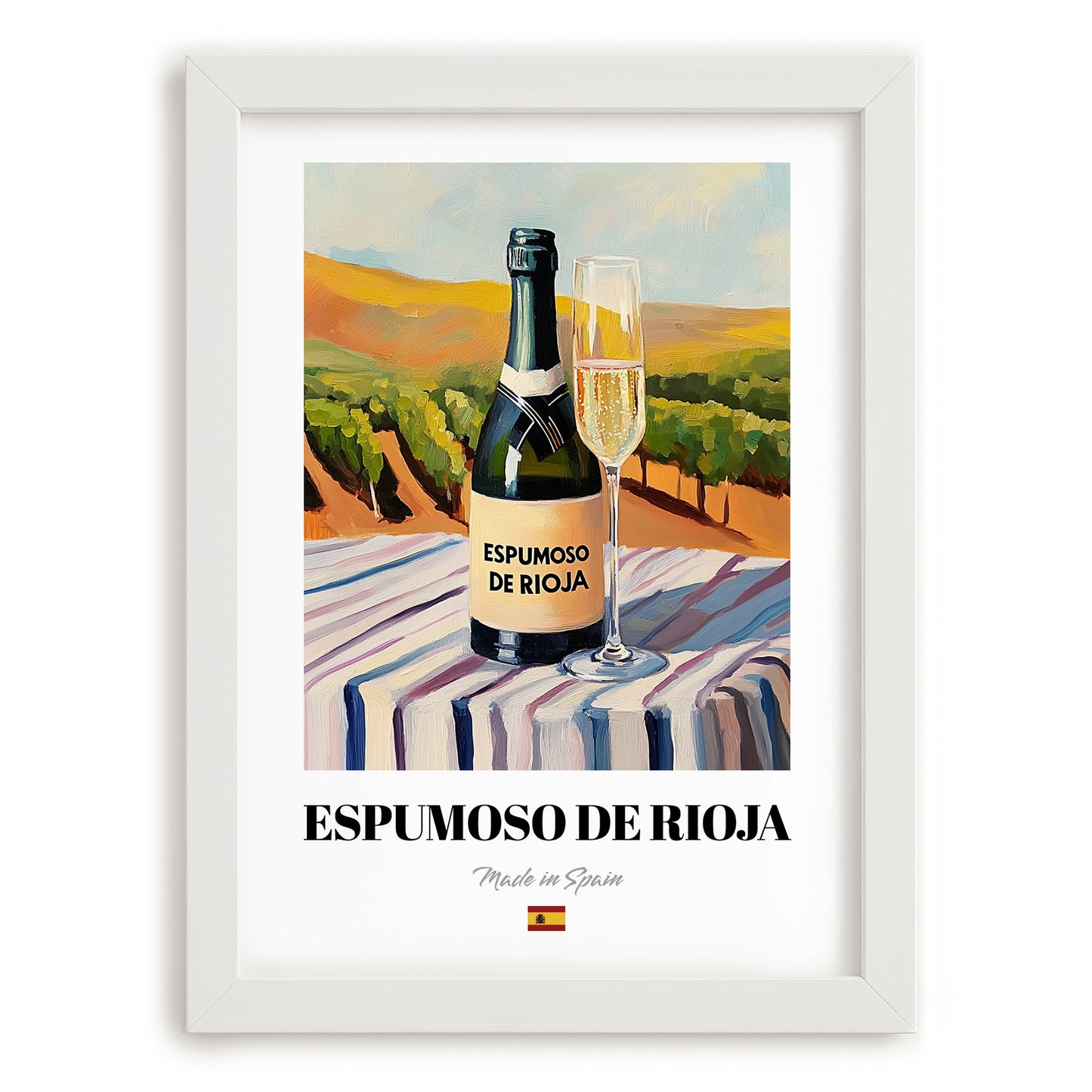 Espumoso de Rioja – Spanish Sparkling Wine, Vinoteca Illustration, placed in minimal white frame