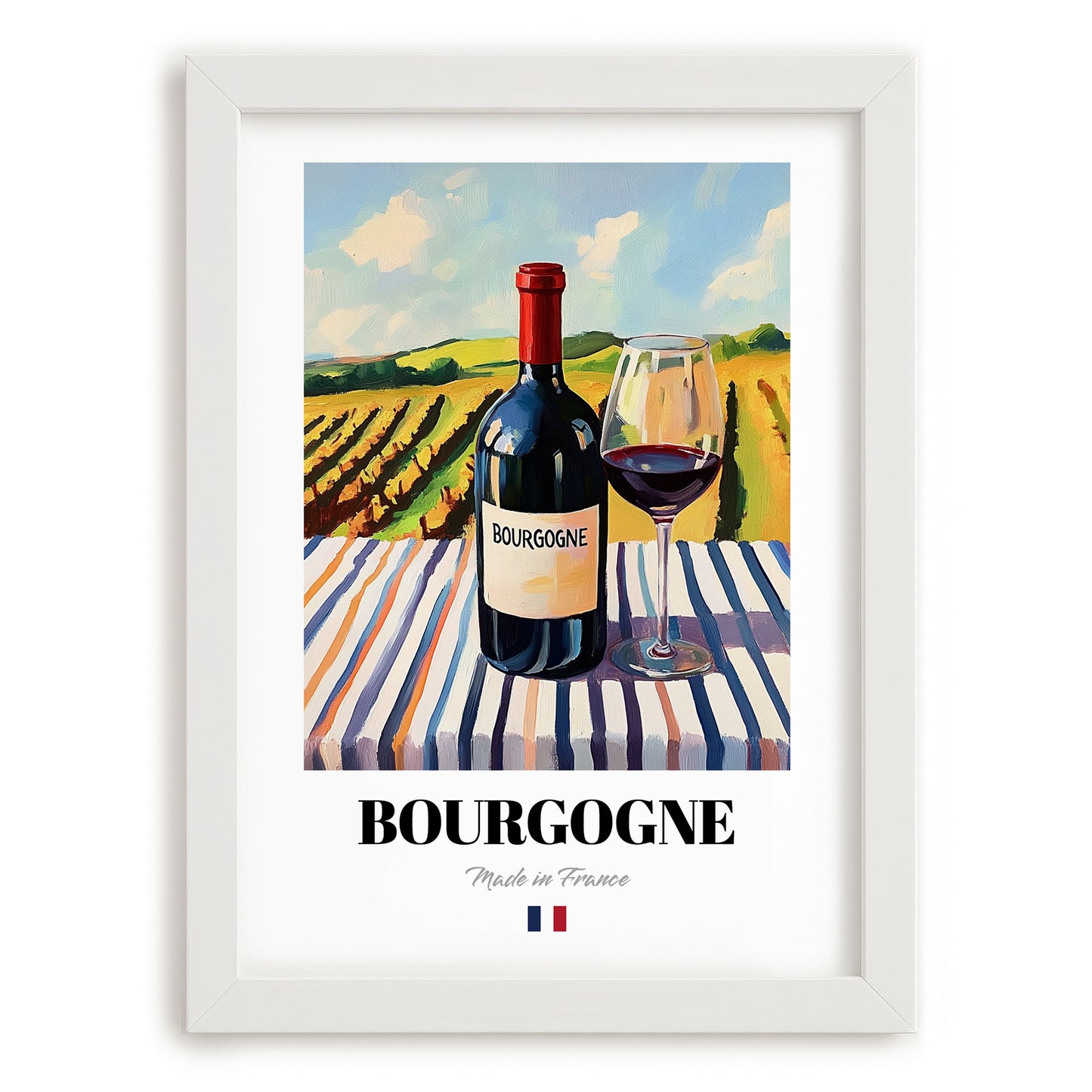 Bourgogne – French Red Wine, Vinoteca Print, placed in minimal white frame