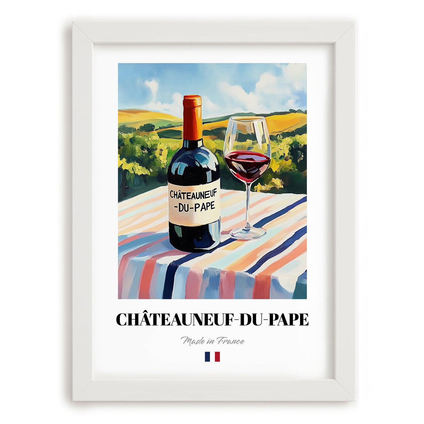 Châteauneuf-du-Pape – French Red Wine, Wine Bar Print, placed in minimal white frame