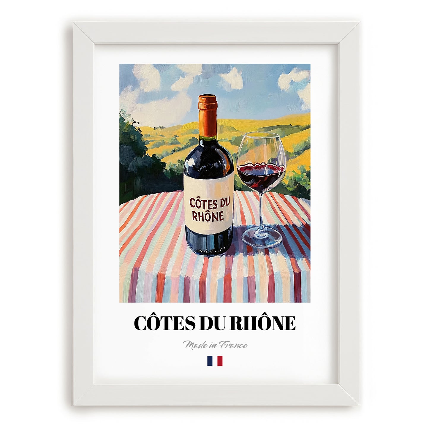Côtes du Rhône – French Red Wine, Vinoteca Poster, placed in minimal white frame