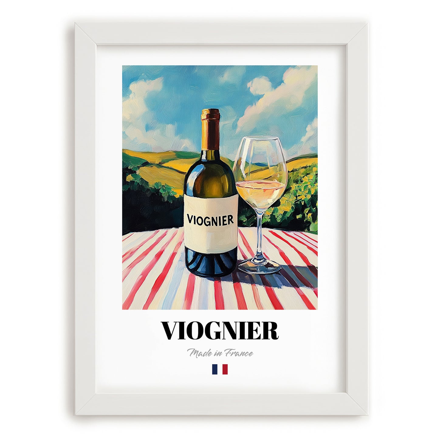 Viognier – French White Wine, Vinoteca Wall Art, placed in minimal white frame
