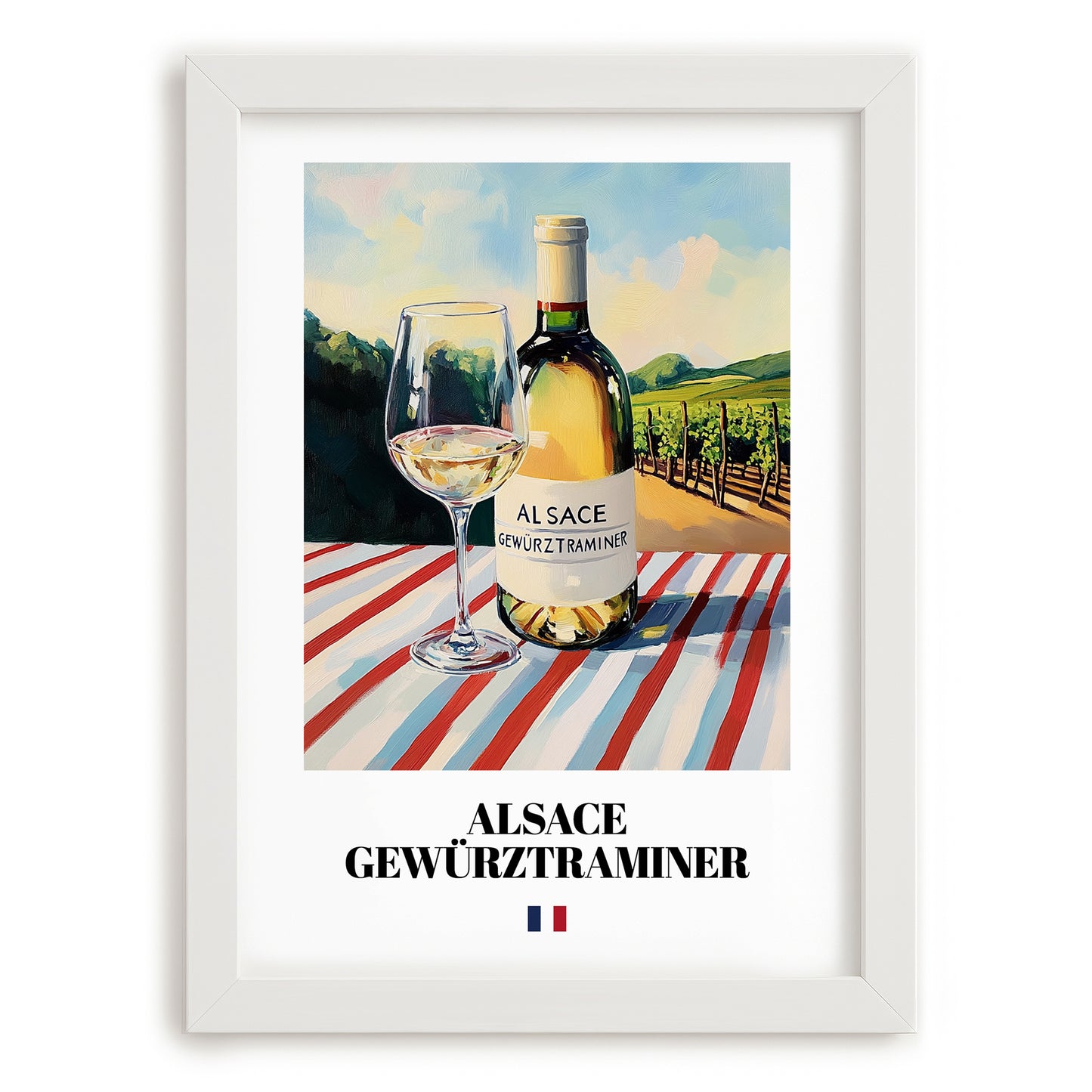 Alsace Gewürztraminer – French White Wine, Tasting Room Print, placed in minimal white frame