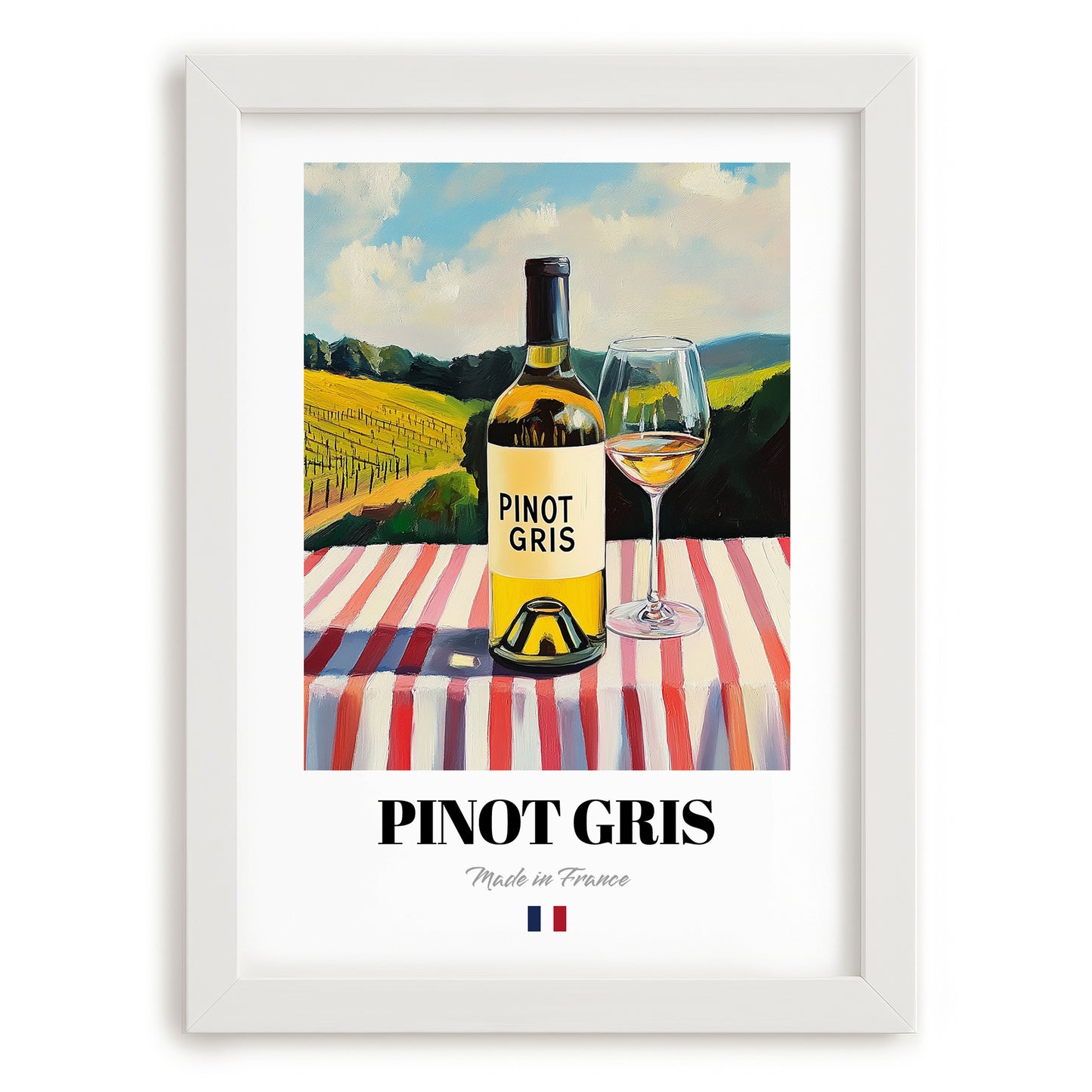 Pinot Gris – French White Wine, Bodega Poster, placed in minimal white frame