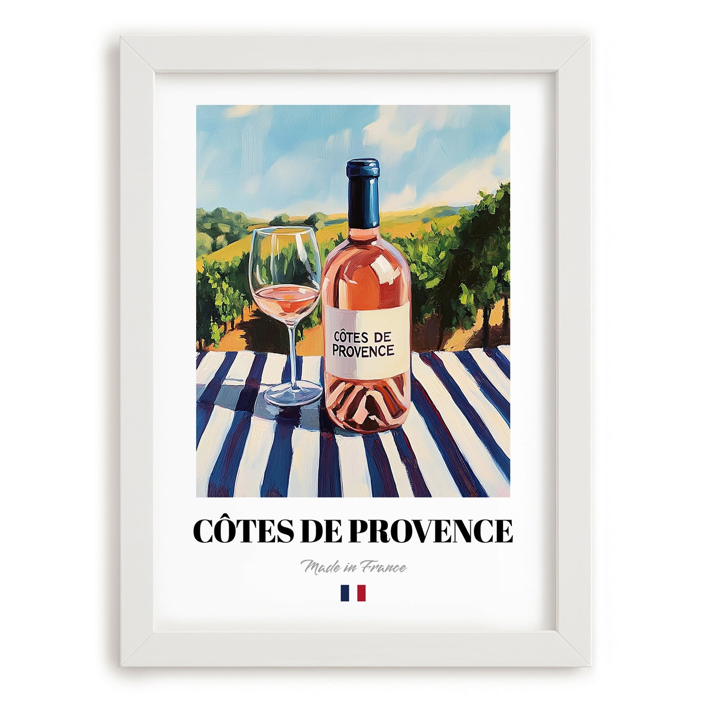 Côtes de Provence – French Rose Wine, Enoteca Still Life, placed in minimal white frame