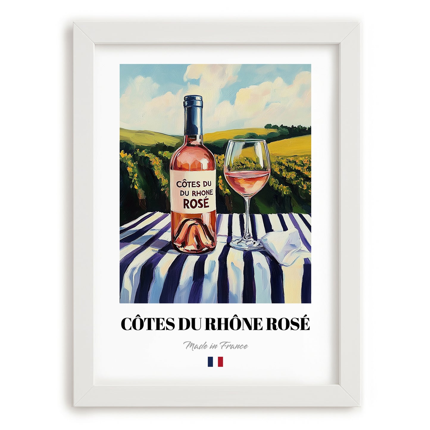 Côtes du Rhône Rosé – French Rose Wine, Enoteca Illustration, placed in minimal white frame