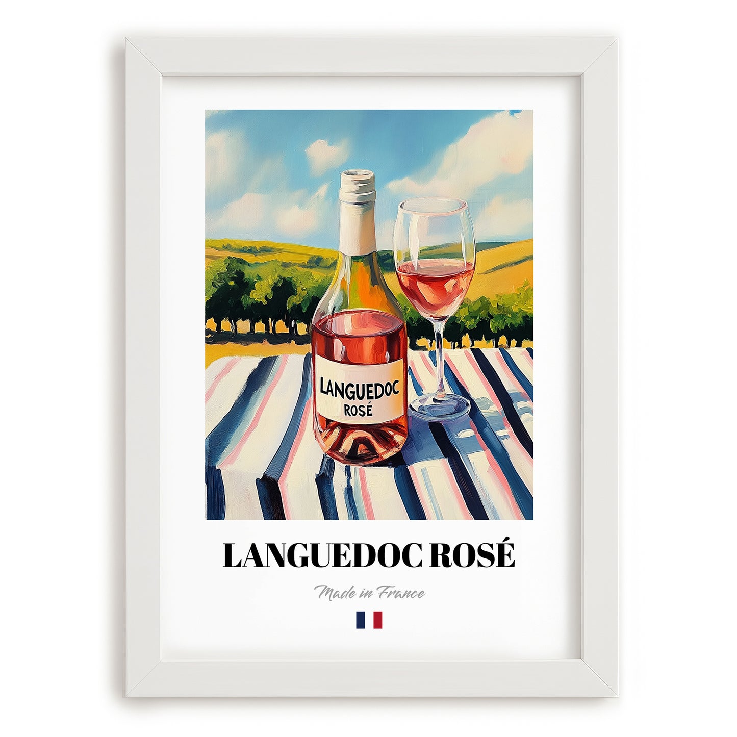 Languedoc Rosé – French Rose Wine, Vinoteca Print, placed in minimal white frame