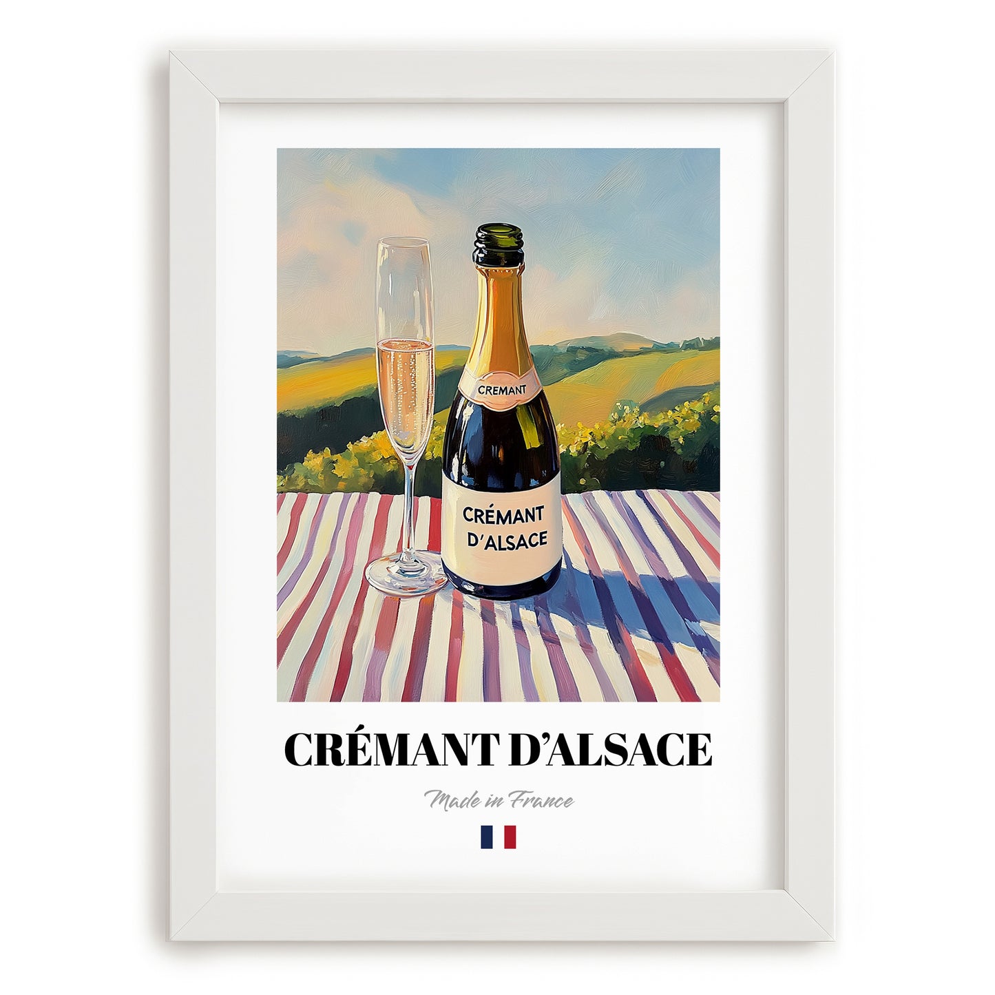 Crémant d'Alsace – French Sparkling Wine, Vineyard Terrace Wall Art, placed in minimal white frame