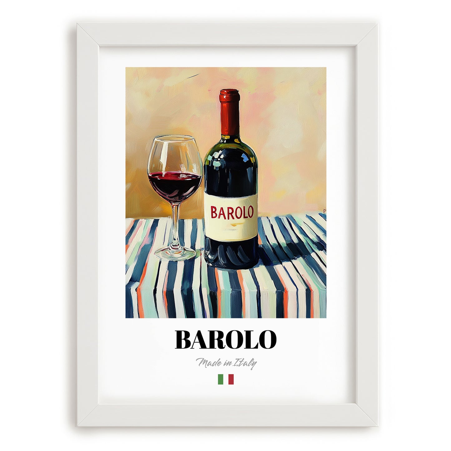 Barolo – Italian Red Wine, Wine Bar Print, placed in minimal white frame
