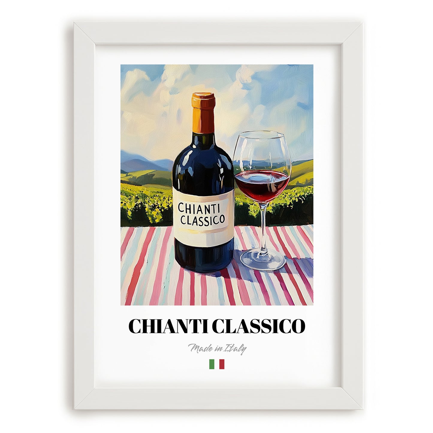 Chianti Classico – Italian Red Wine, Tasting Room Art, placed in minimal white frame