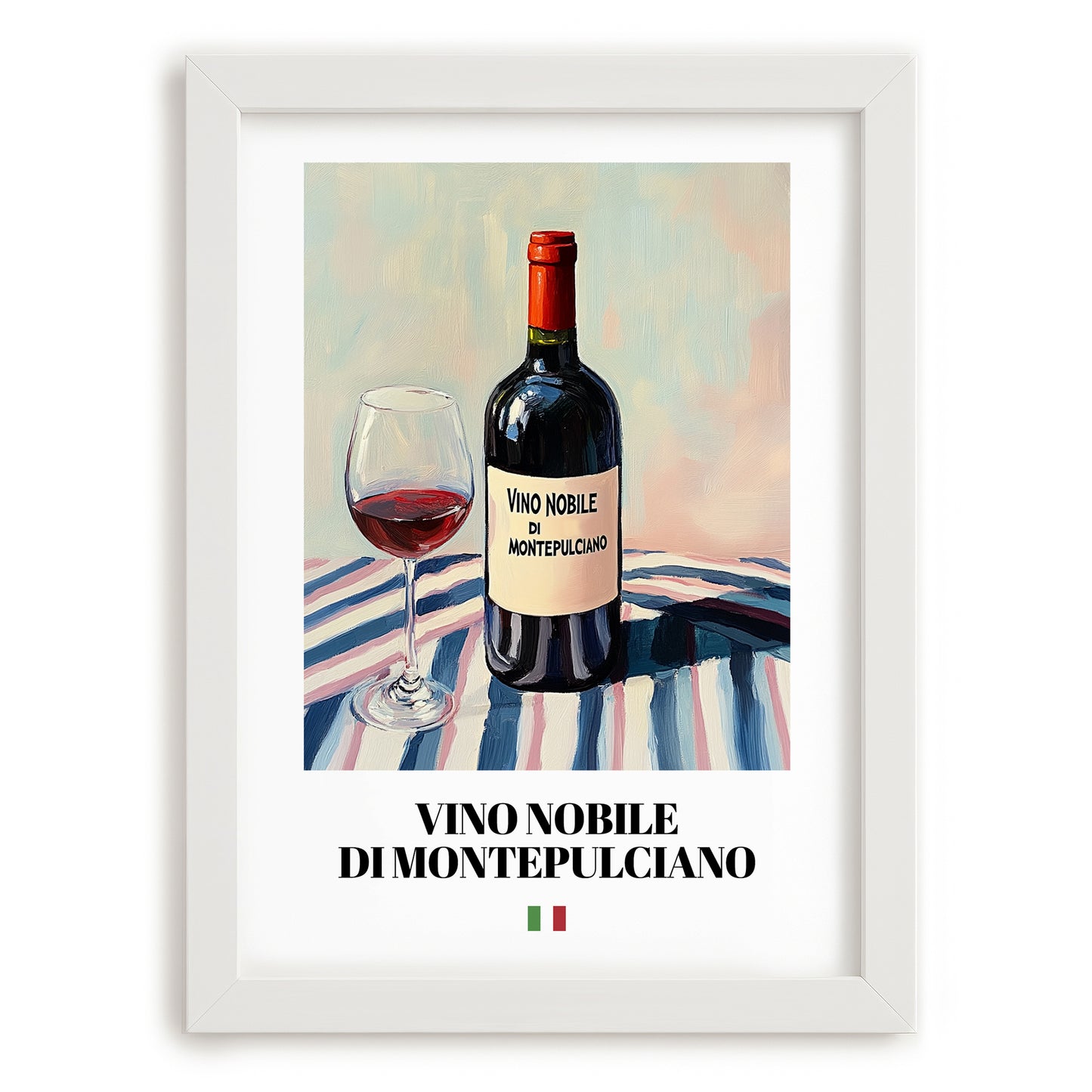 Vino Nobile di Montepulciano – Italian Red Wine, Tasting Room Wall Art, placed in minimal white frame