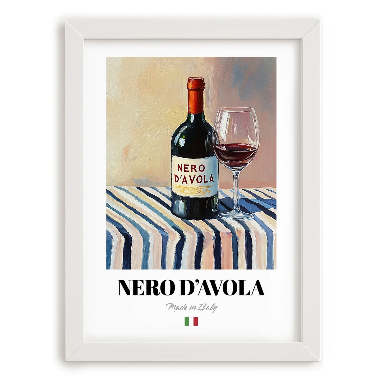 Nero d'Avola – Italian Red Wine, Vinoteca Painting, placed in minimal white frame