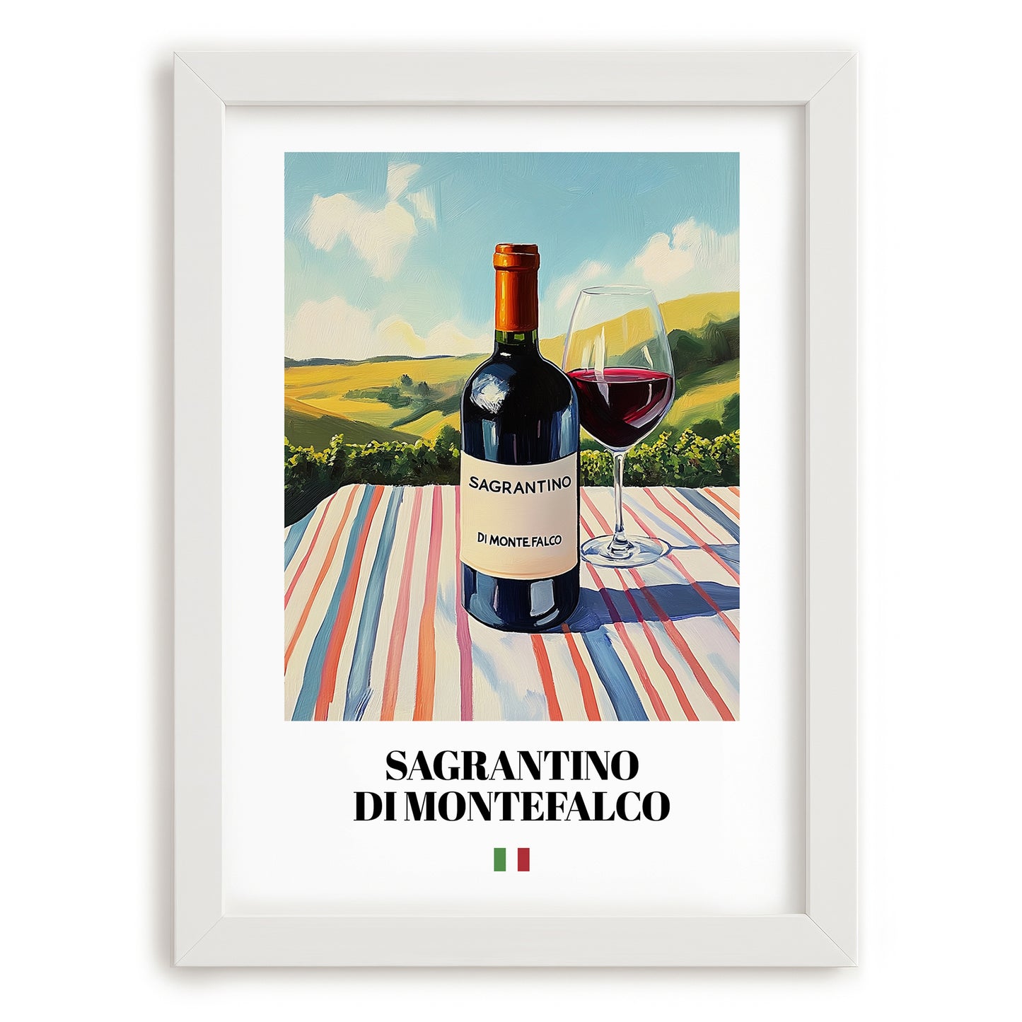 Sagrantino di Montefalco – Italian Red Wine, Wine Bar Painting, placed in minimal white frame