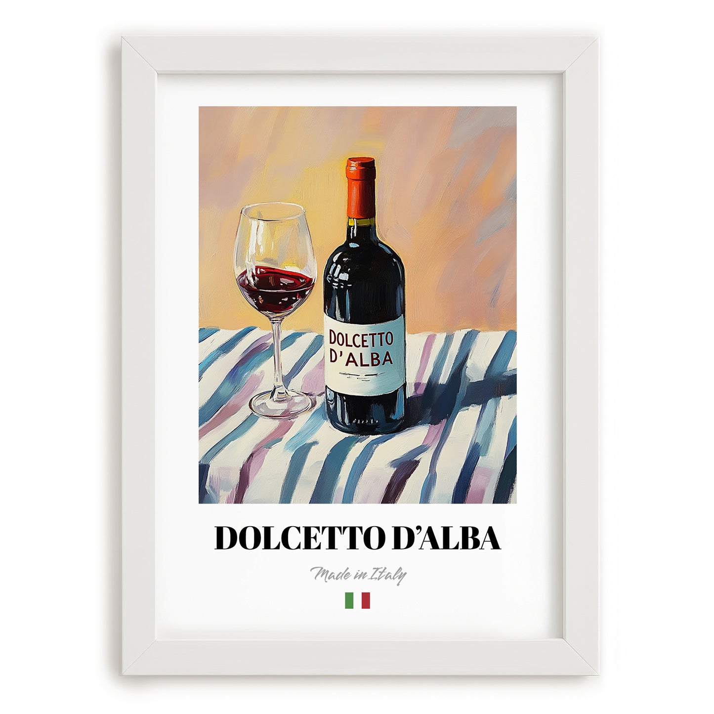 Dolcetto d'Alba – Italian Red Wine, Wine Bar Wall Art, placed in minimal white frame