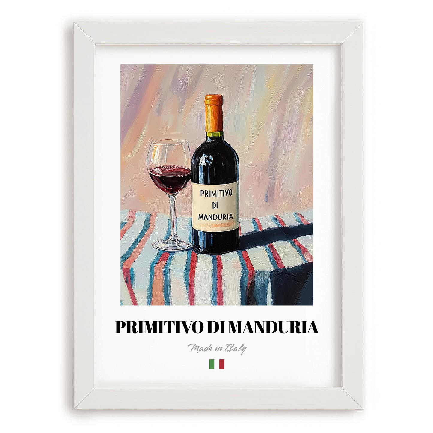 Primitivo di Manduria – Italian Red Wine, Wine Bar Poster, placed in minimal white frame