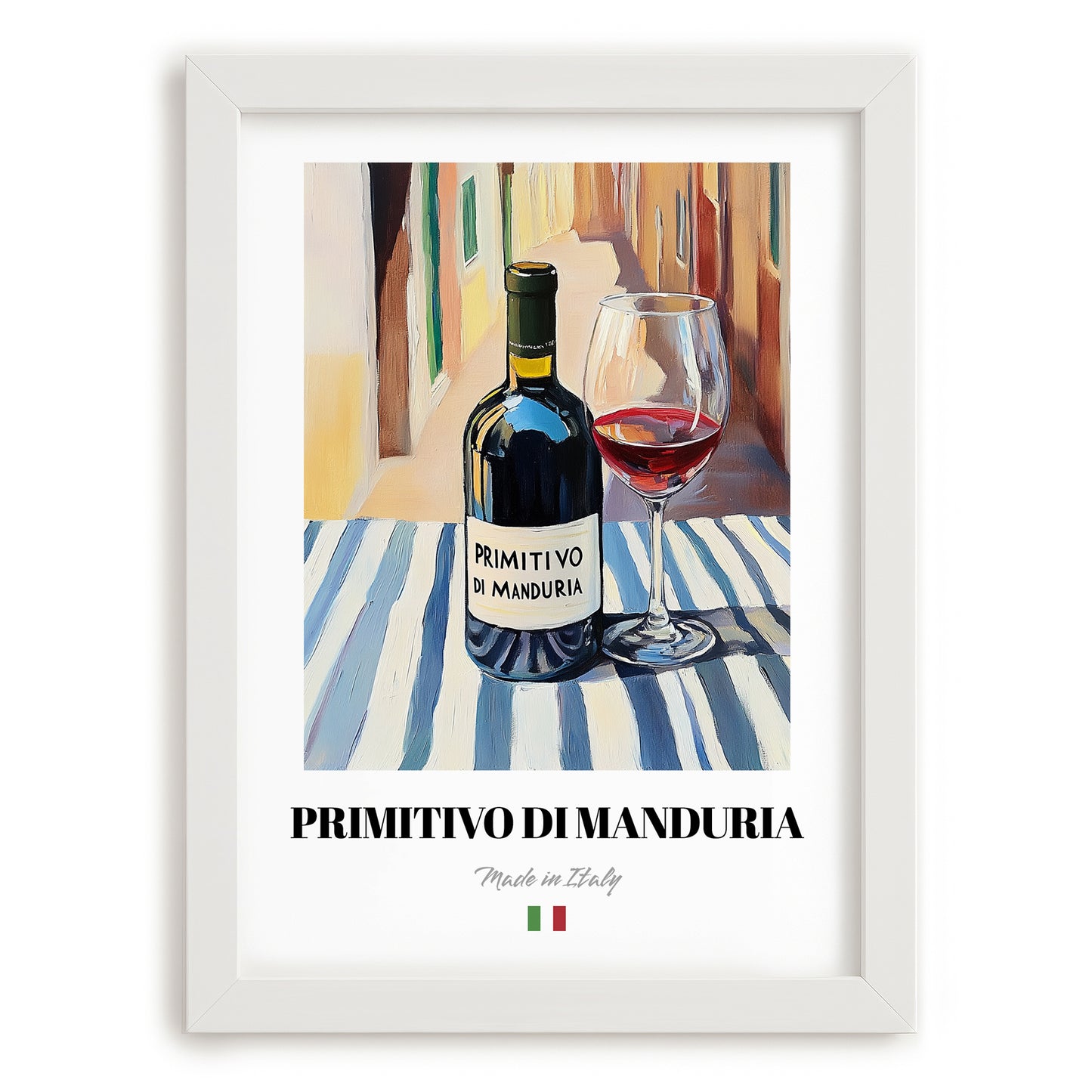 Primitivo di Manduria – Italian Red Wine, Enoteca Wall Art, placed in minimal white frame