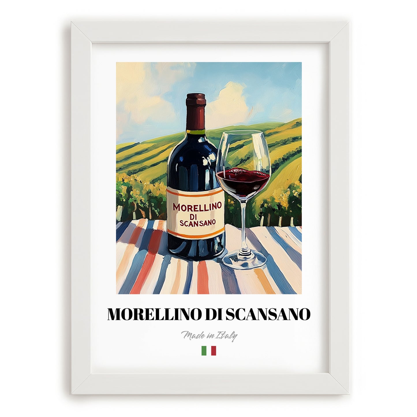 Morellino di Scansano – Italian Red Wine, Vinoteca Art, placed in minimal white frame