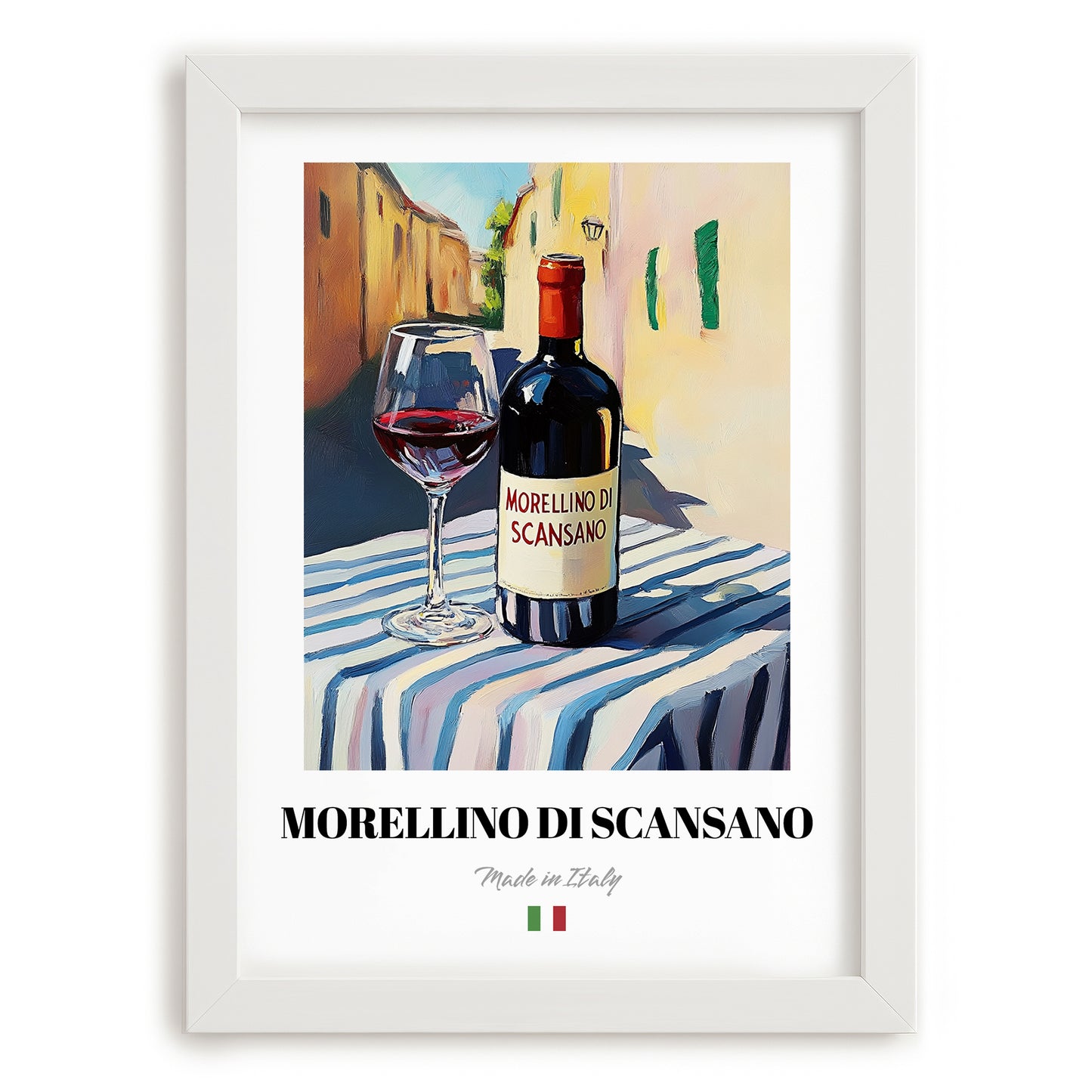 Morellino di Scansano – Italian Red Wine, Tasting Room Wall Art, placed in minimal white frame