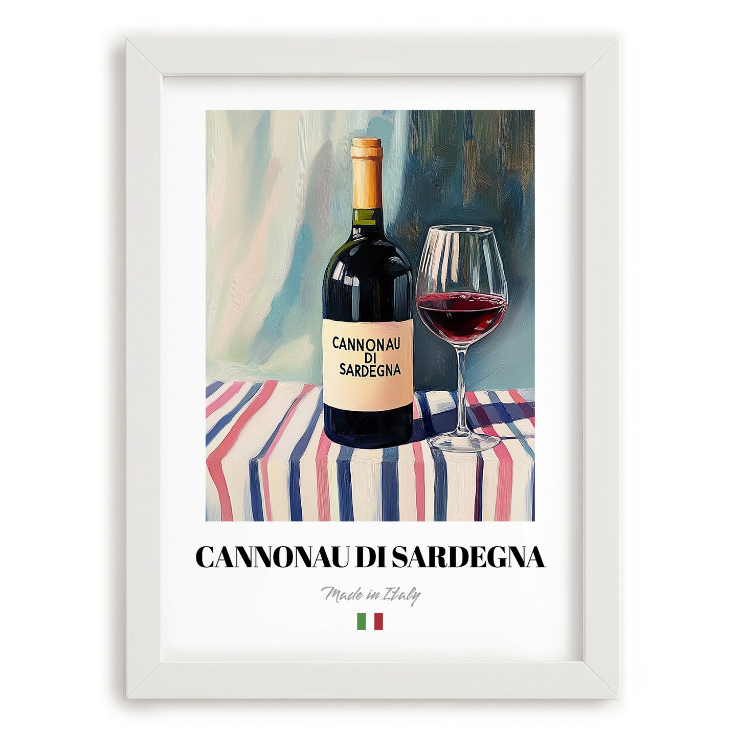 Cannonau di Sardegna – Italian Red Wine, Wine Bar Wall Art, placed in minimal white frame