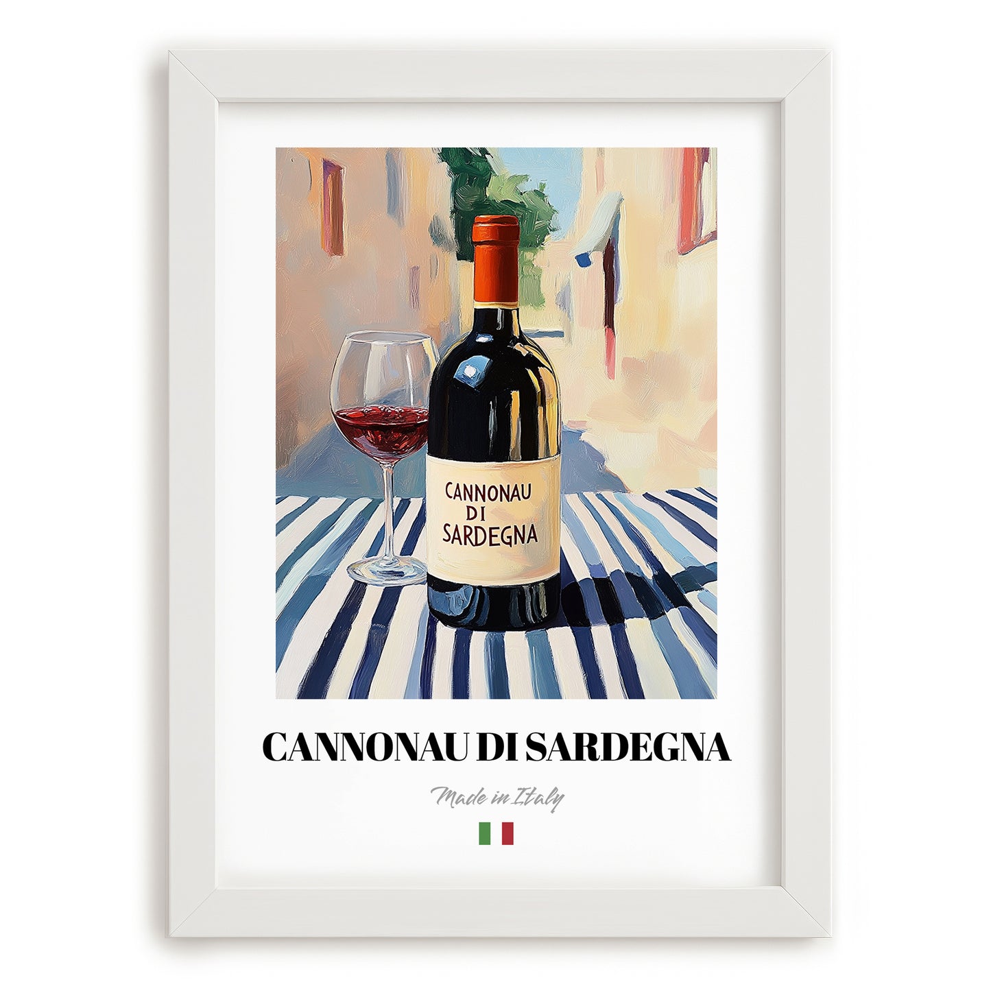 Cannonau di Sardegna – Italian Red Wine, Wine Bar Poster, placed in minimal white frame