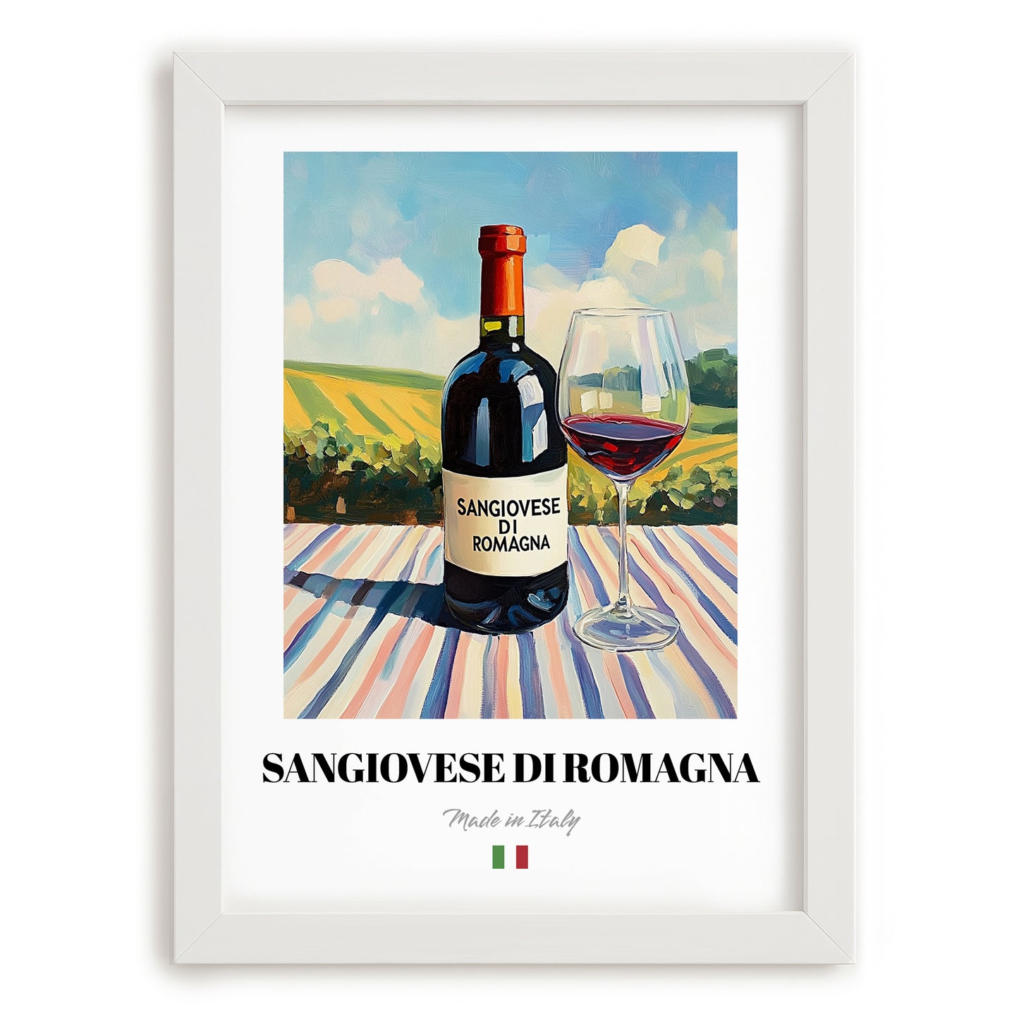 Sangiovese di Romagna – Italian Red Wine, Vinoteca Painting, placed in minimal white frame