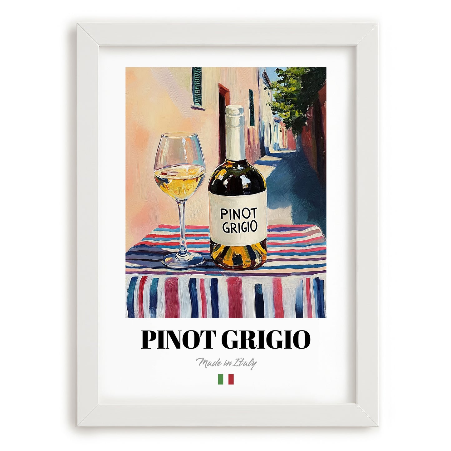 Pinot Grigio – Italian White Wine, Enoteca Poster, placed in minimal white frame